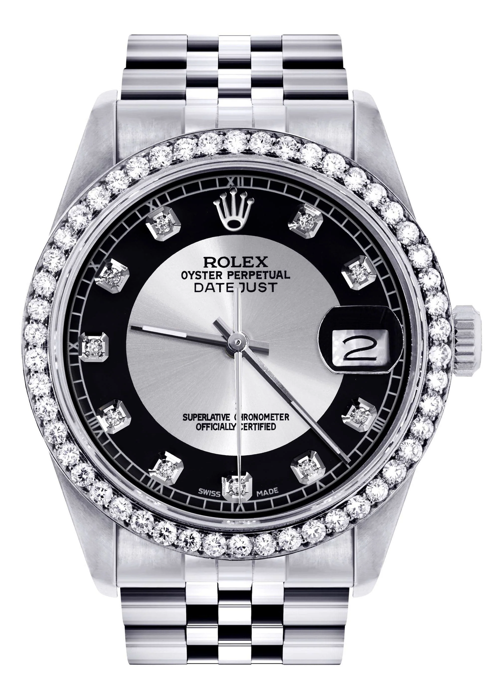 Diamond Mens Rolex Datejust Watch 16200 | 36MM | Tuxedo Diamond Dial | Jubilee Band