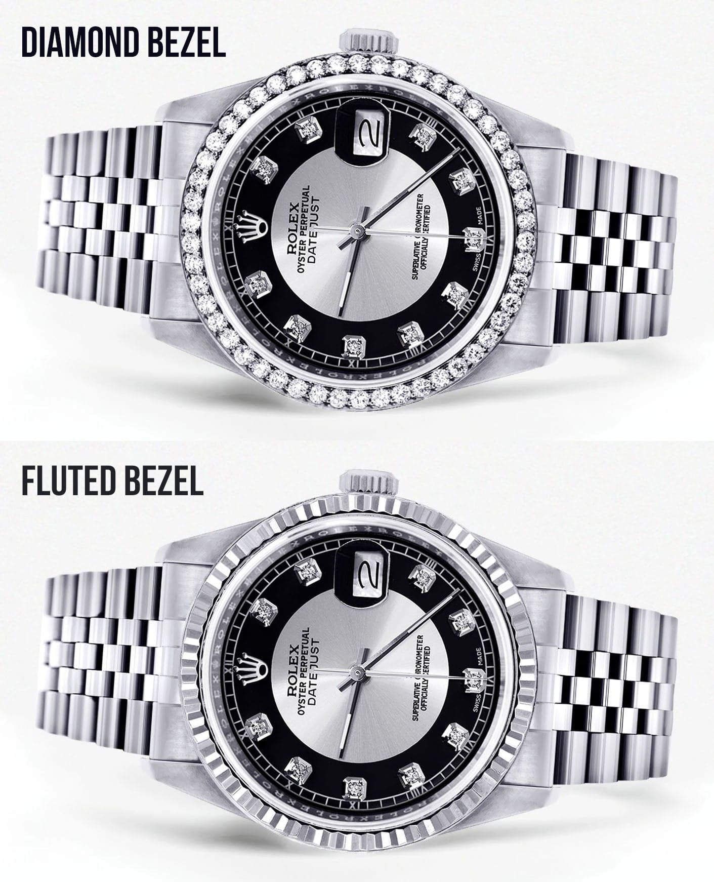 Diamond Mens Rolex Datejust Watch 16200 | 36MM | Tuxedo Diamond Dial | Jubilee Band - Image 2