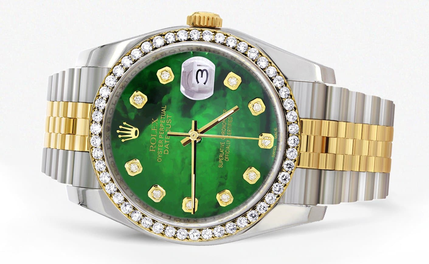 116233 | Hidden Clasp | Diamond Rolex Datejust Two Tone | 36MM | Green Diamond Mother Of Pearl Dial | Jubilee Band - Image 2