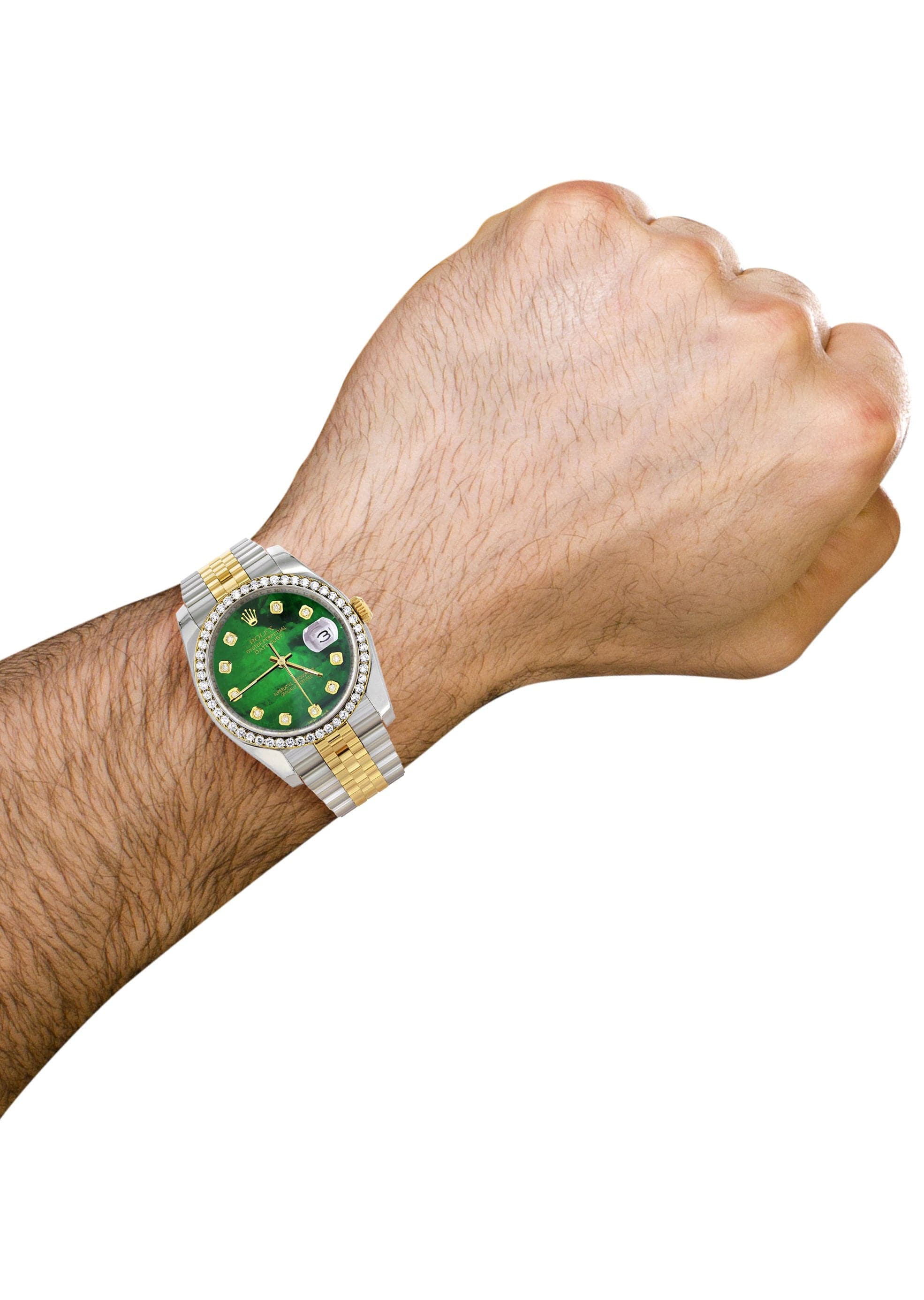 116233 | Hidden Clasp | Diamond Rolex Datejust Two Tone | 36MM | Green Diamond Mother Of Pearl Dial | Jubilee Band - Image 5