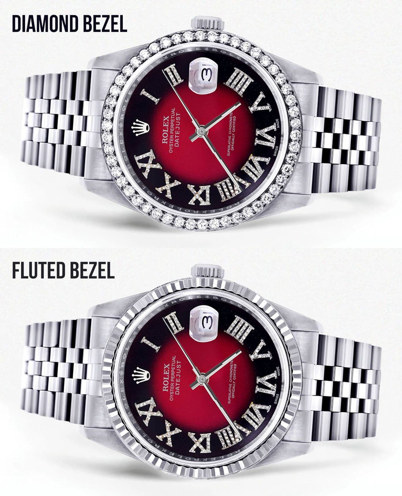 Diamond Mens Rolex Datejust Watch 16200 | 36Mm | Diamond Red Roman Numeral Dial | Jubilee Band - Image 2