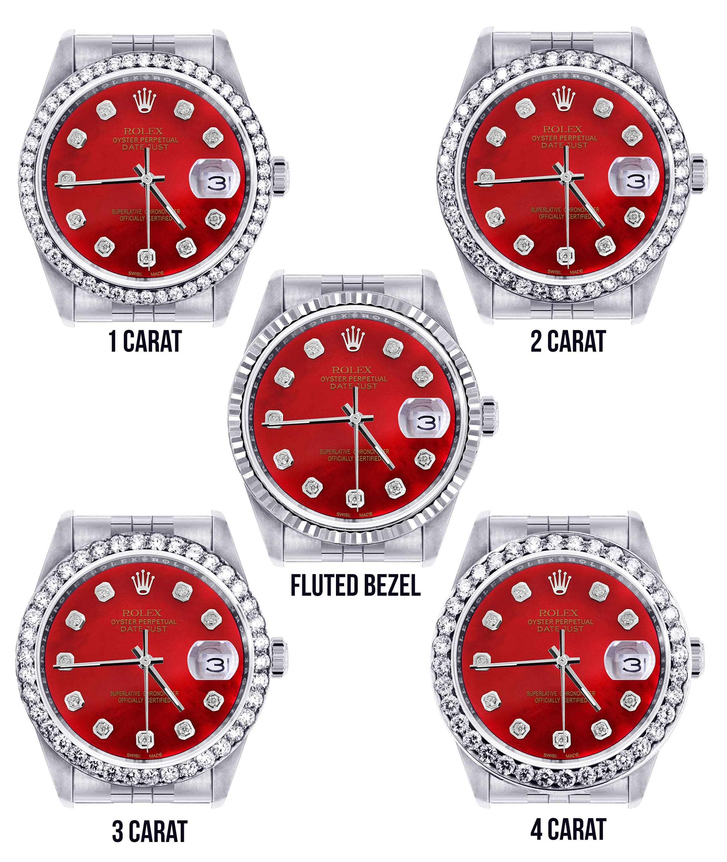 Diamond Mens Rolex Datejust Watch 16200 | 36Mm | Red Diamond Dial | Jubilee Band - Image 3