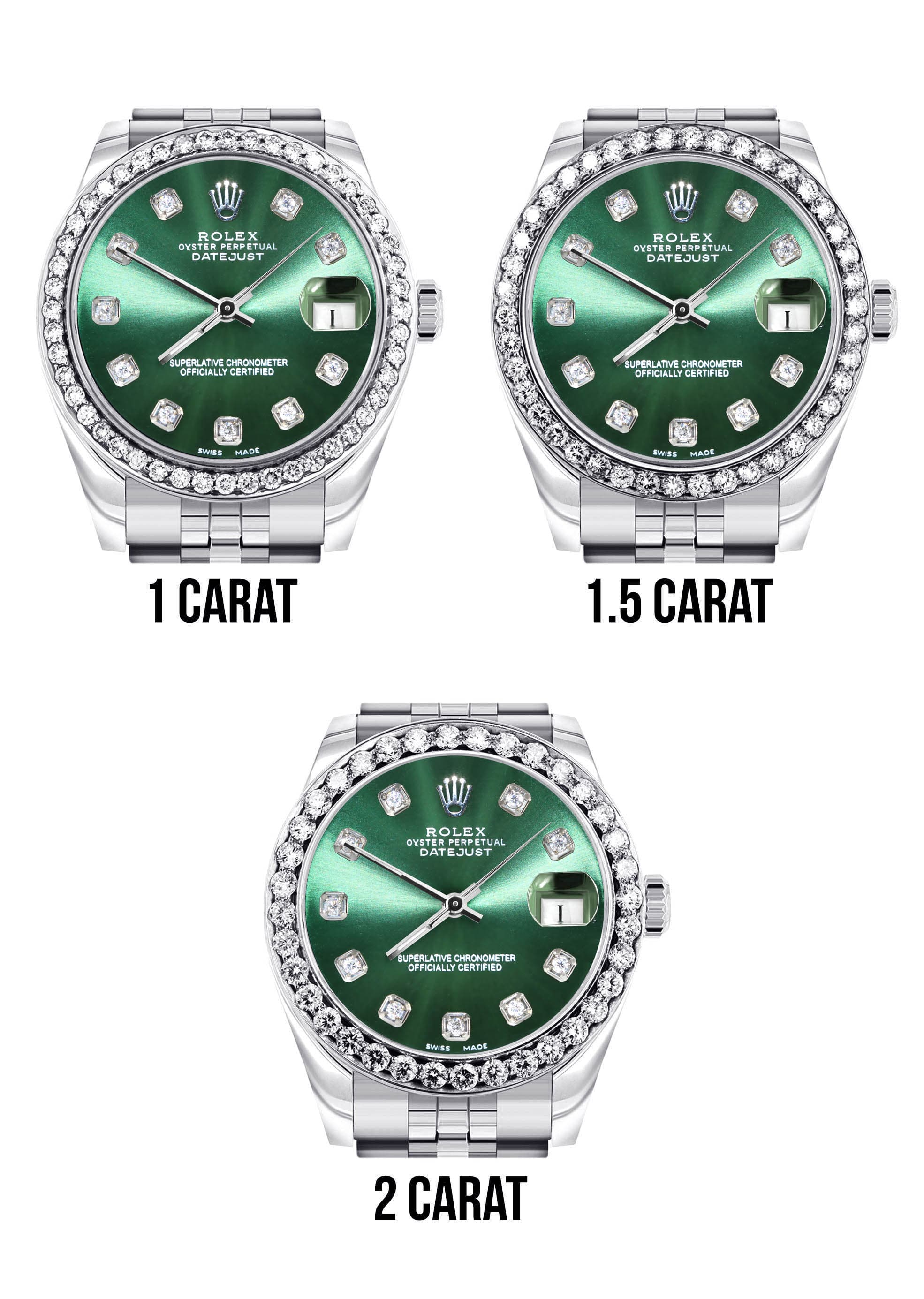 Diamond Rolex Watch | 68274 | Diamond Bezel | 31MM | Green Diamond Dial | Jubilee Band - Image 5