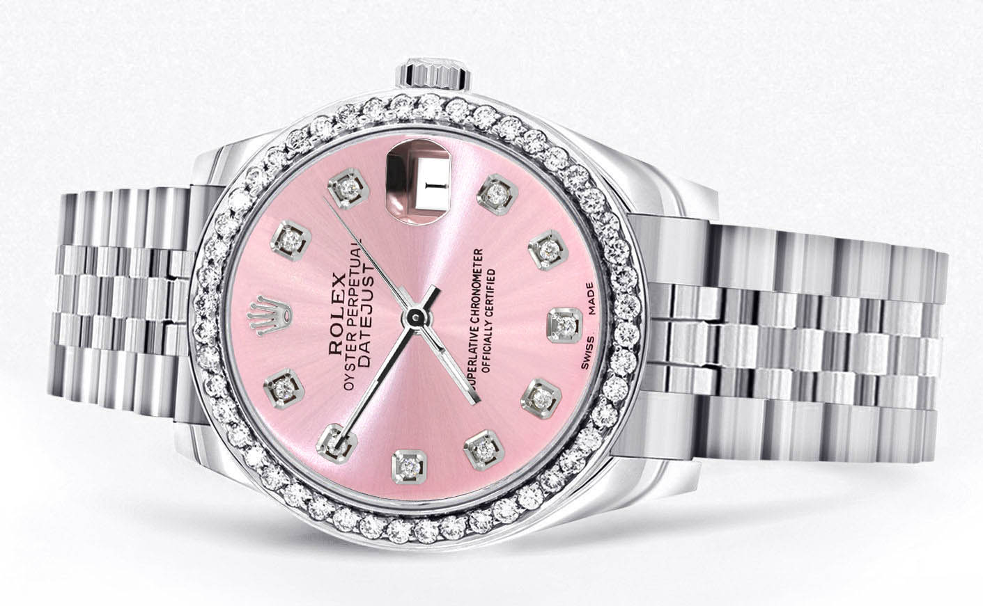 Diamond Rolex Watch | 68274 | Diamond Bezel | 31MM | Pink Diamond Dial | Jubilee Band - Image 2