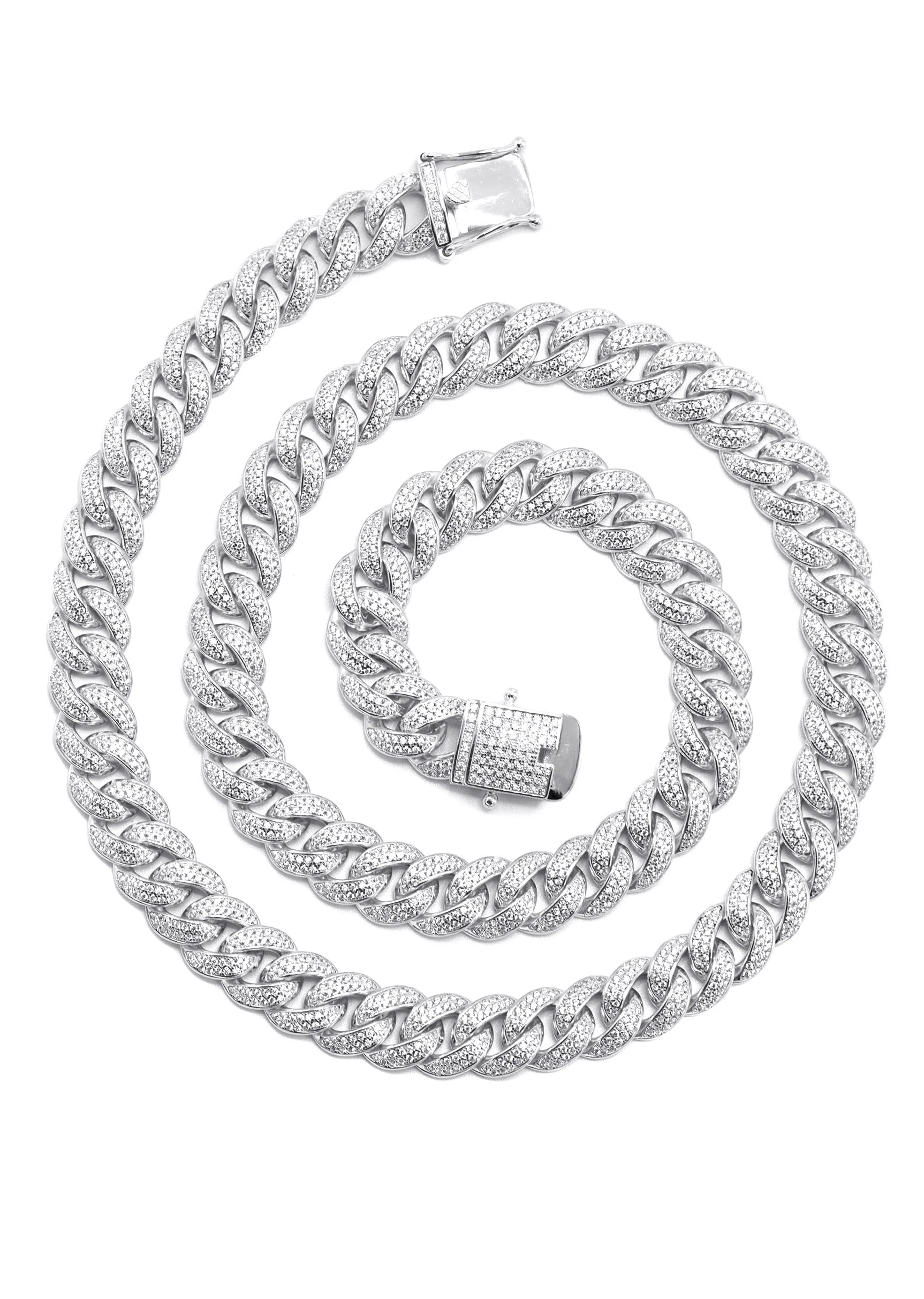 Silver Chain -  Double Row Iced Out Miami Cuban Chain - Image 3