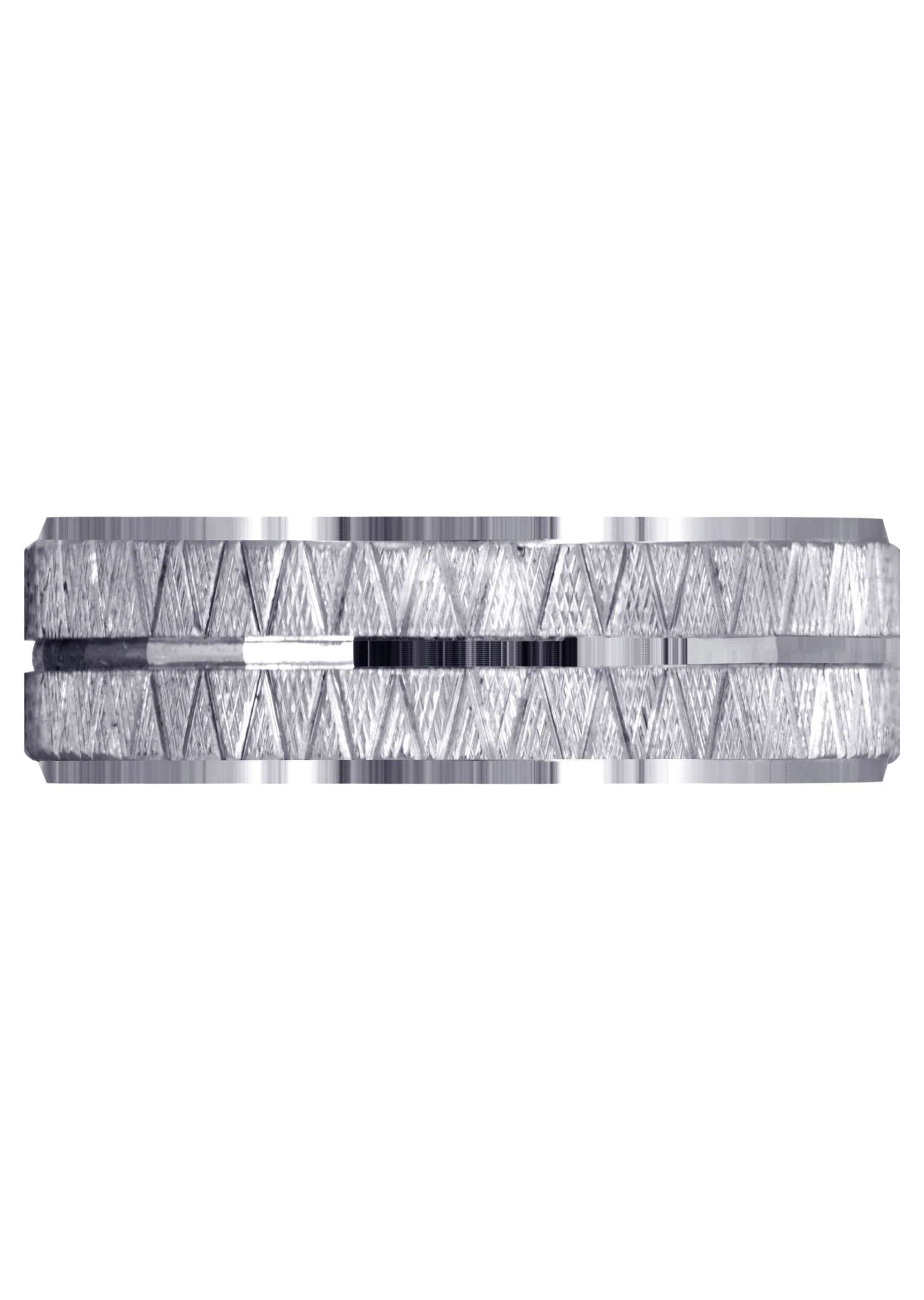 Fancy Carved Contemporary Mens Wedding Band | Diamond Cut Finish (Levi) - Image 2