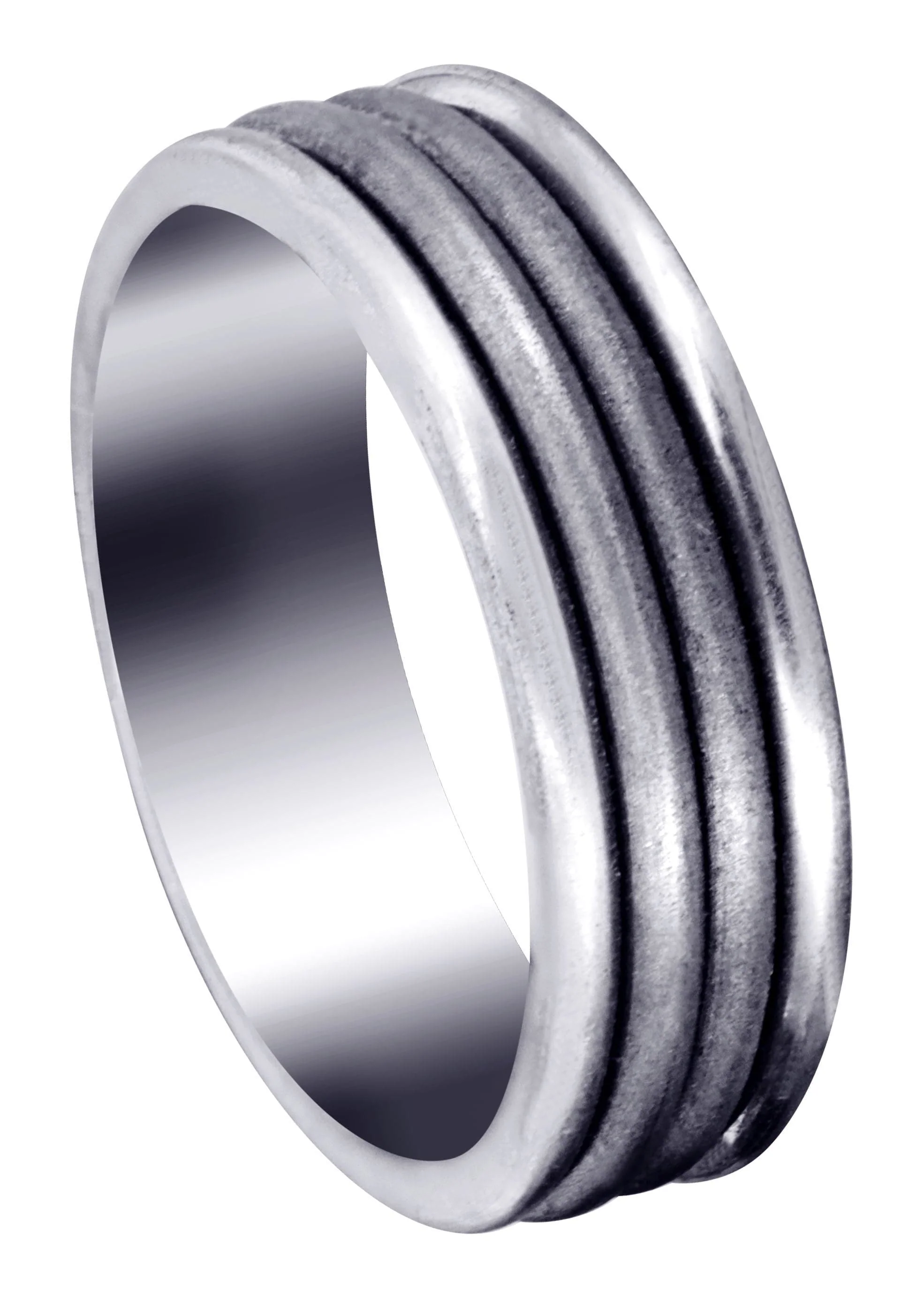 Fancy Carved Contemporary Mens Wedding Band | Sand Blast Finish (Leo)