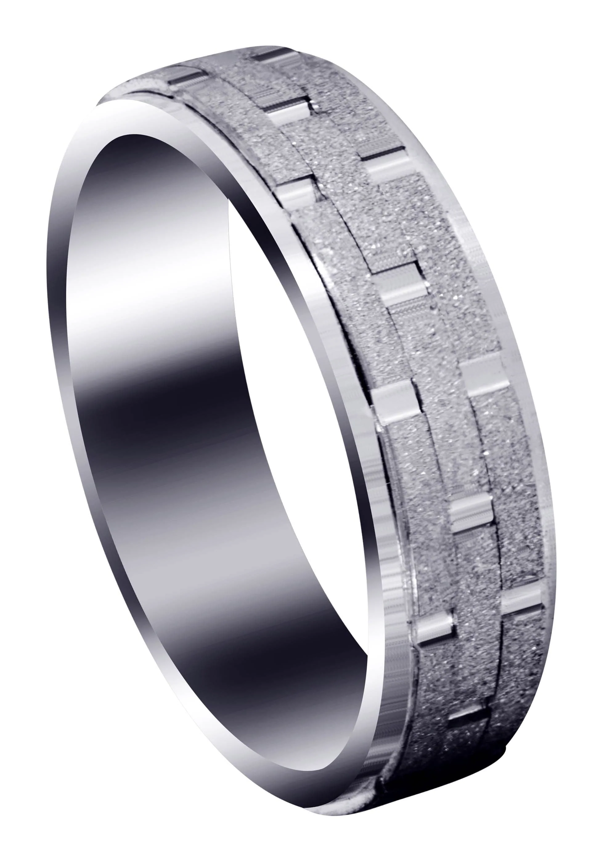 Fancy Carved Contemporary Mens Wedding Band | Stone Finish (William)