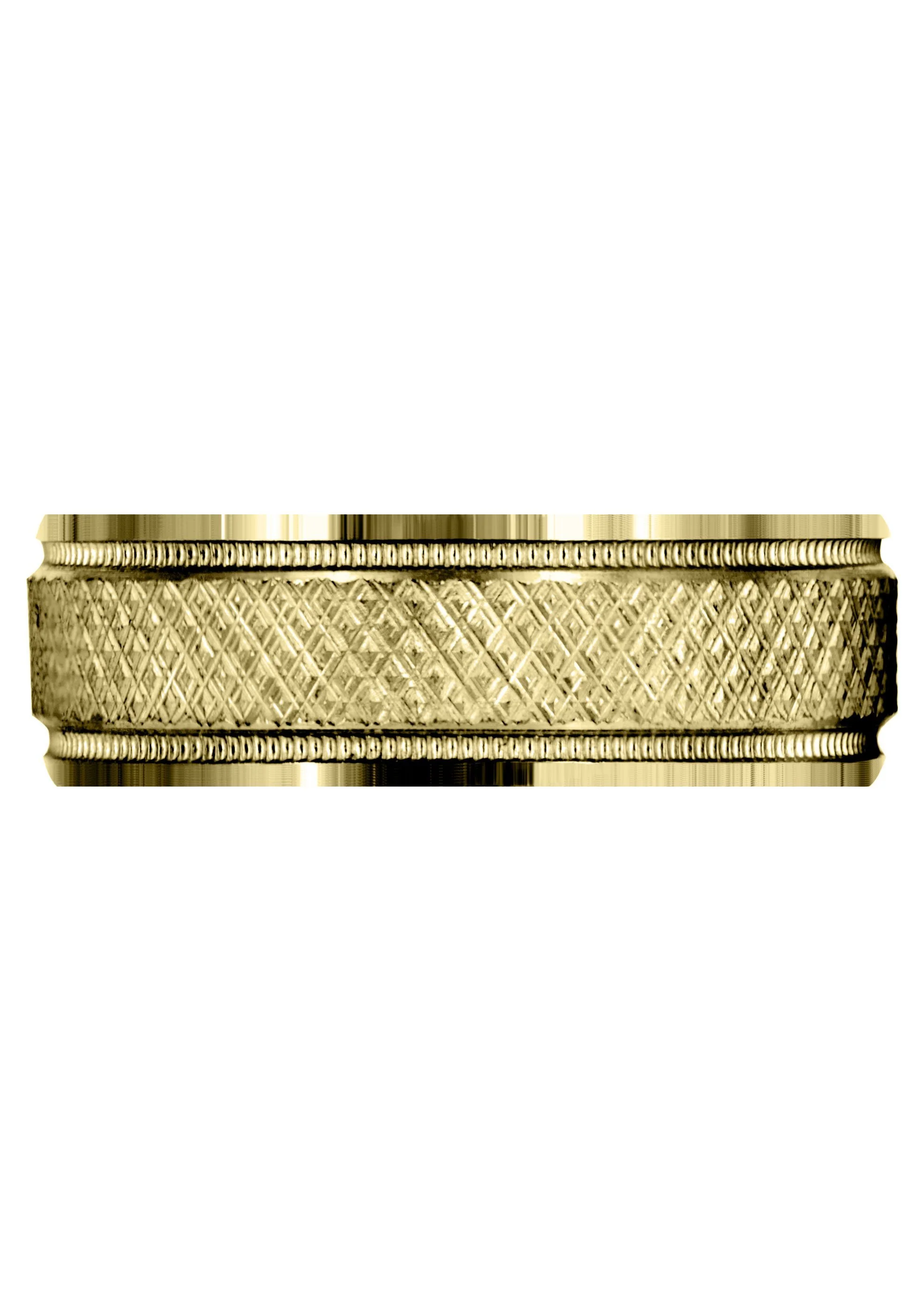 Yellow Gold Fancy Carved Contemporary Mens Wedding Band | Diamond Cut Finish (Christopher) - Image 2