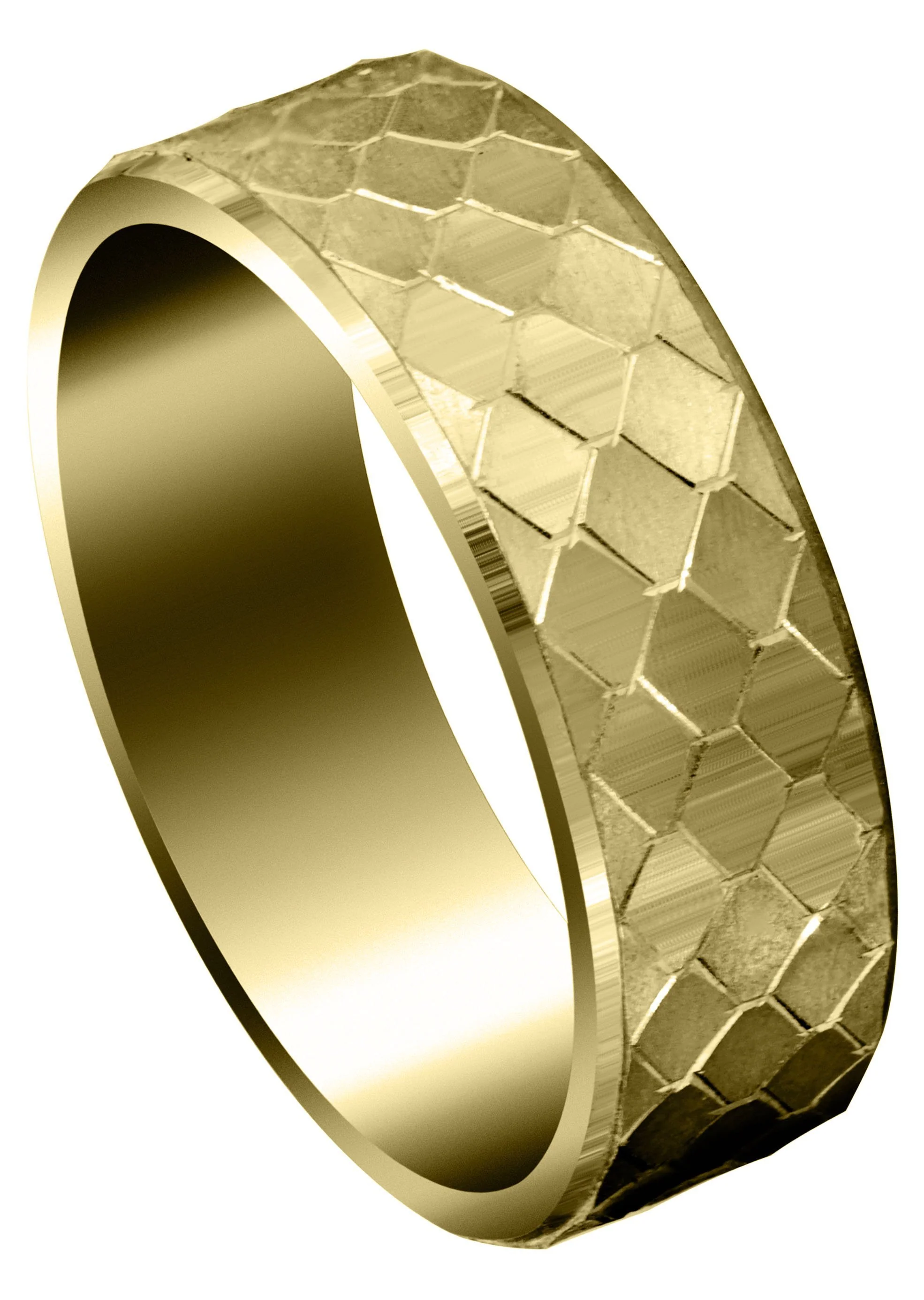 Yellow Gold Fancy Carved Contemporary Mens Wedding Band | Satin / High Polish Finish (Sebastian)