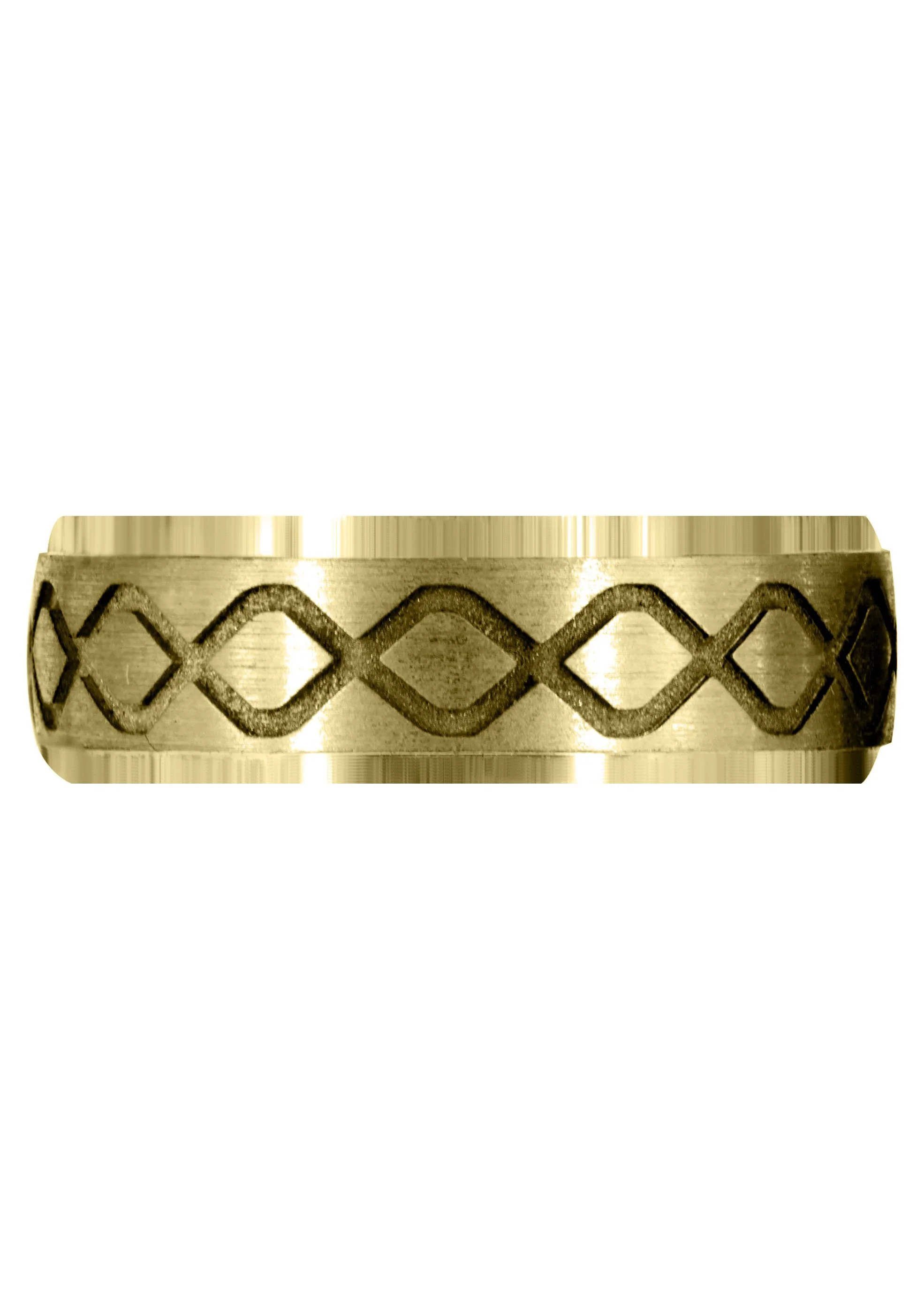 Yellow Gold Fancy Carved Contemporary Mens Wedding Band | Satin / High Polish Finish (Luke) - Image 2