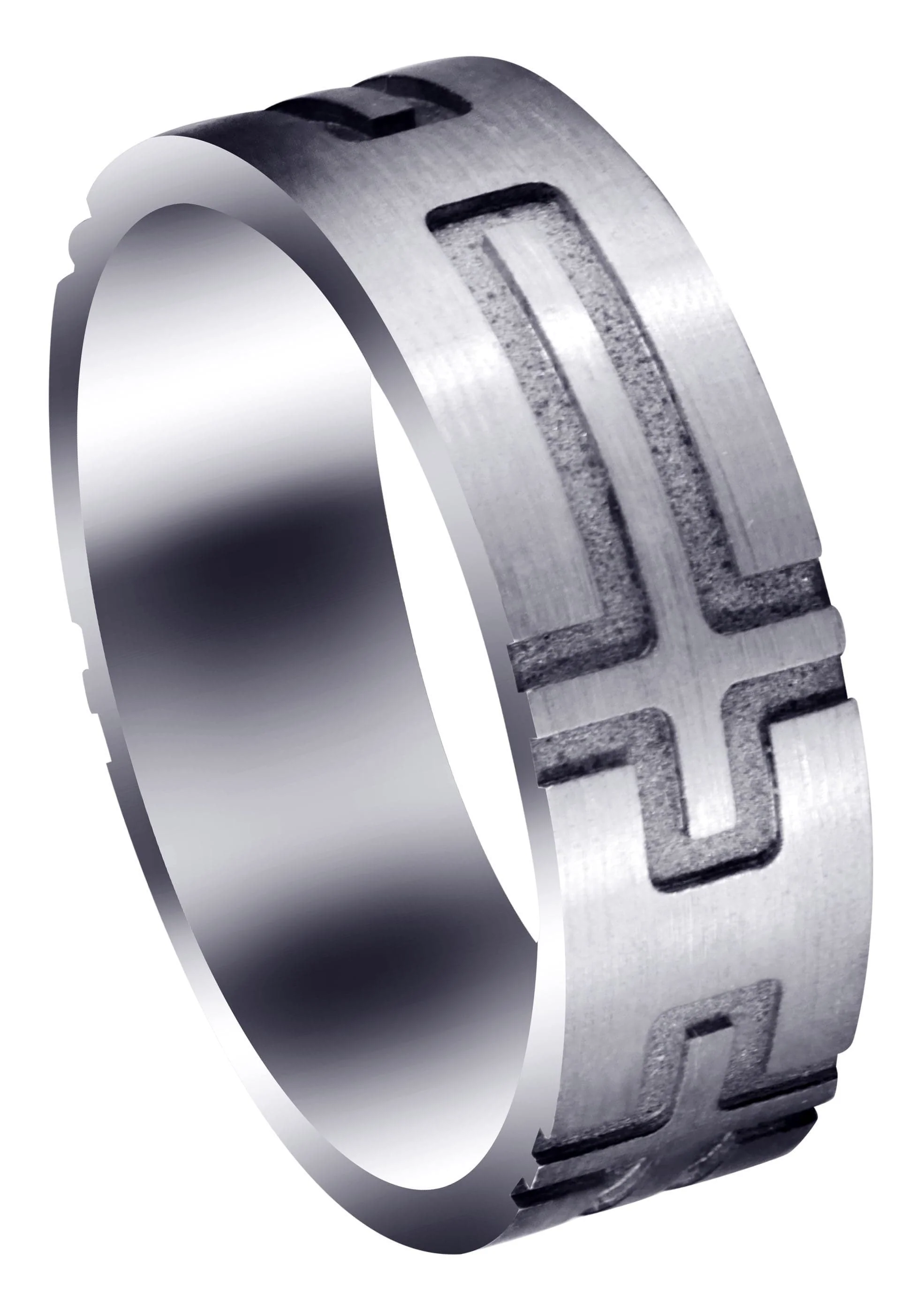 Fancy Carved Religious Mens Wedding Band | Satin Finish (Jaxon)