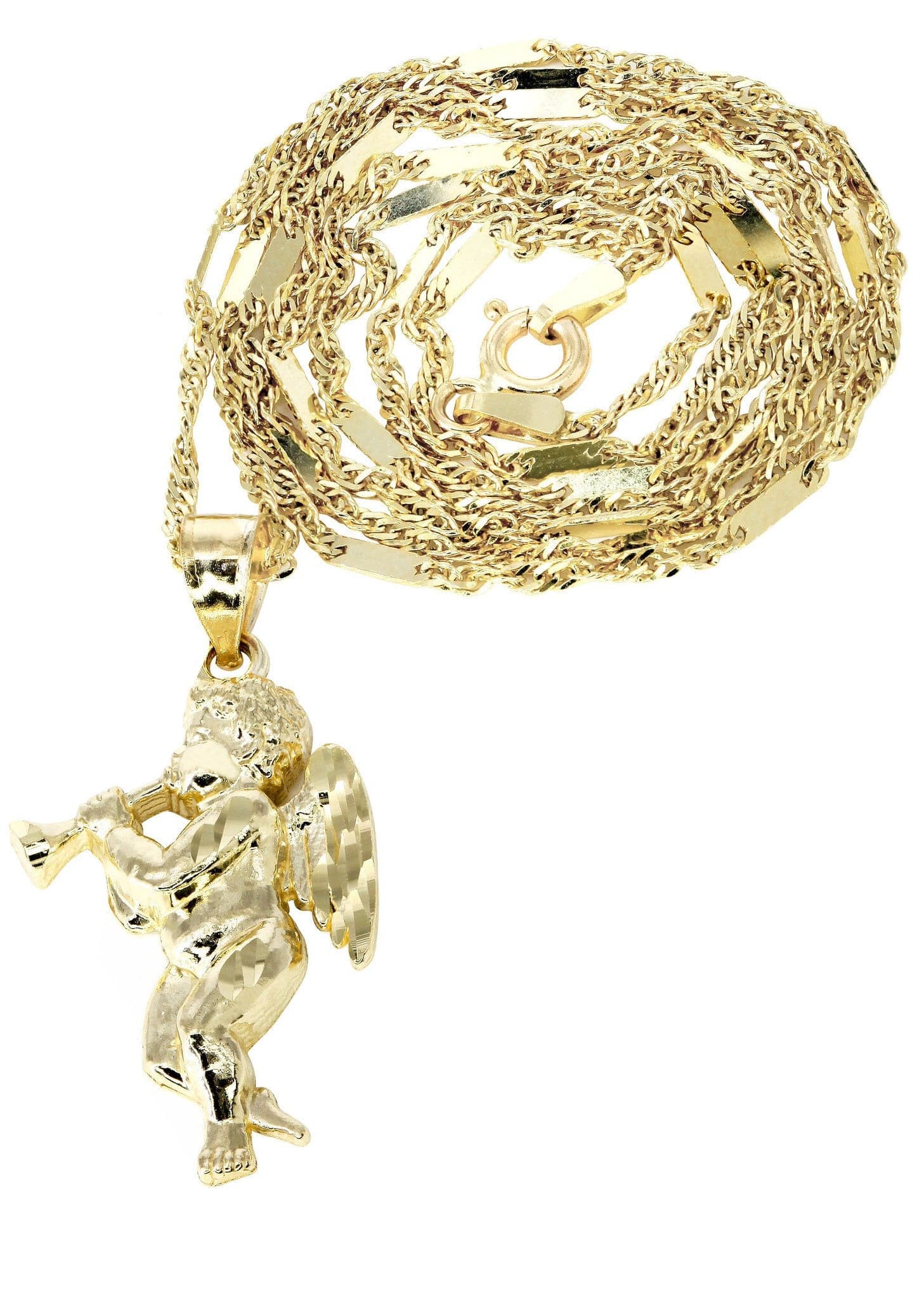 10K Yellow Gold Fancy Link Angel Necklace | Appx. 4.8 Grams
