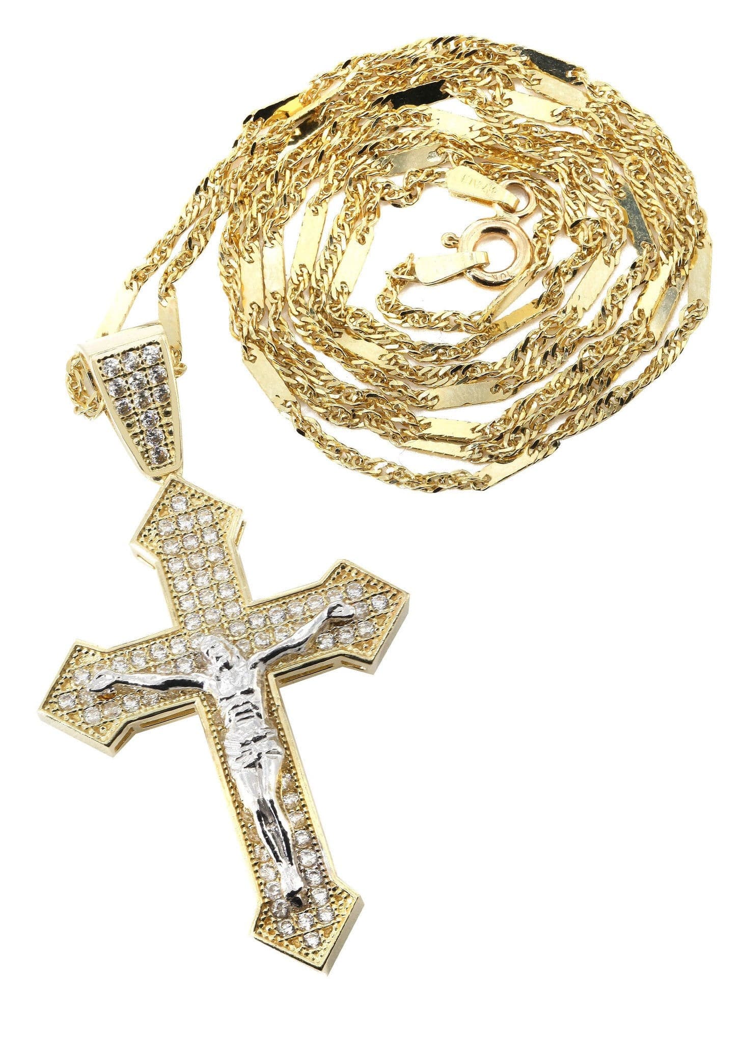 10K Yellow Gold Fancy Link Gold Cross / Crucifix Necklace | Appx. 7.4 Grams