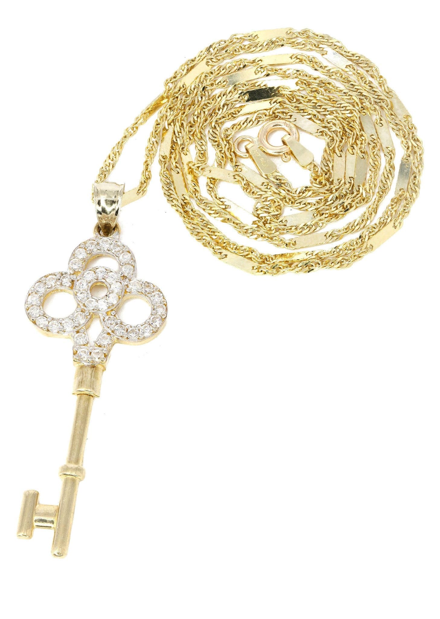 10K Yellow Gold Fancy Link Key Necklace | Appx. 5.2 Grams