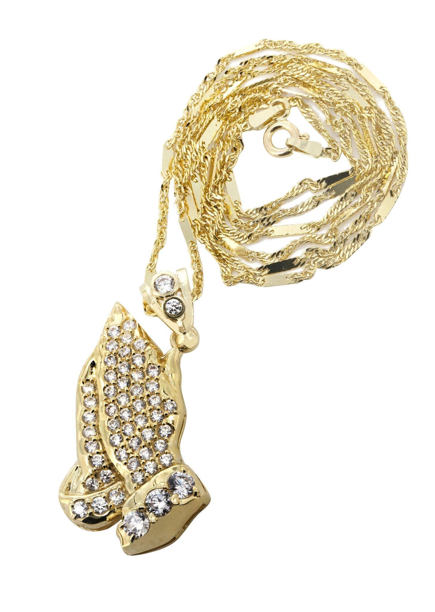 10K Yellow Gold Fancy Link Praying Hands Pendnat | Appx. 9.1 Grams