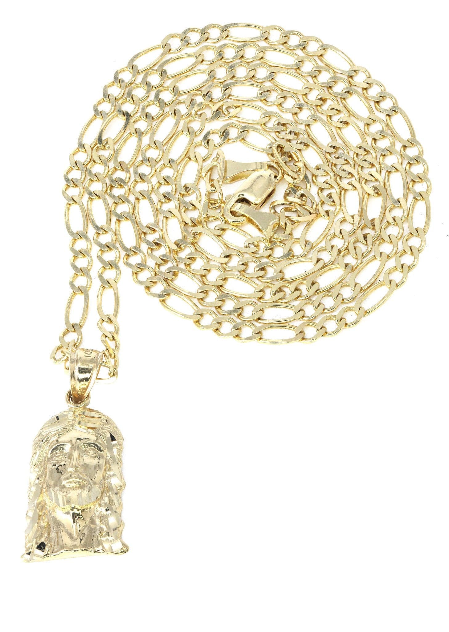 10K Yellow Gold Figaro Jesus Piece Chain | Appx. 6.2 Grams