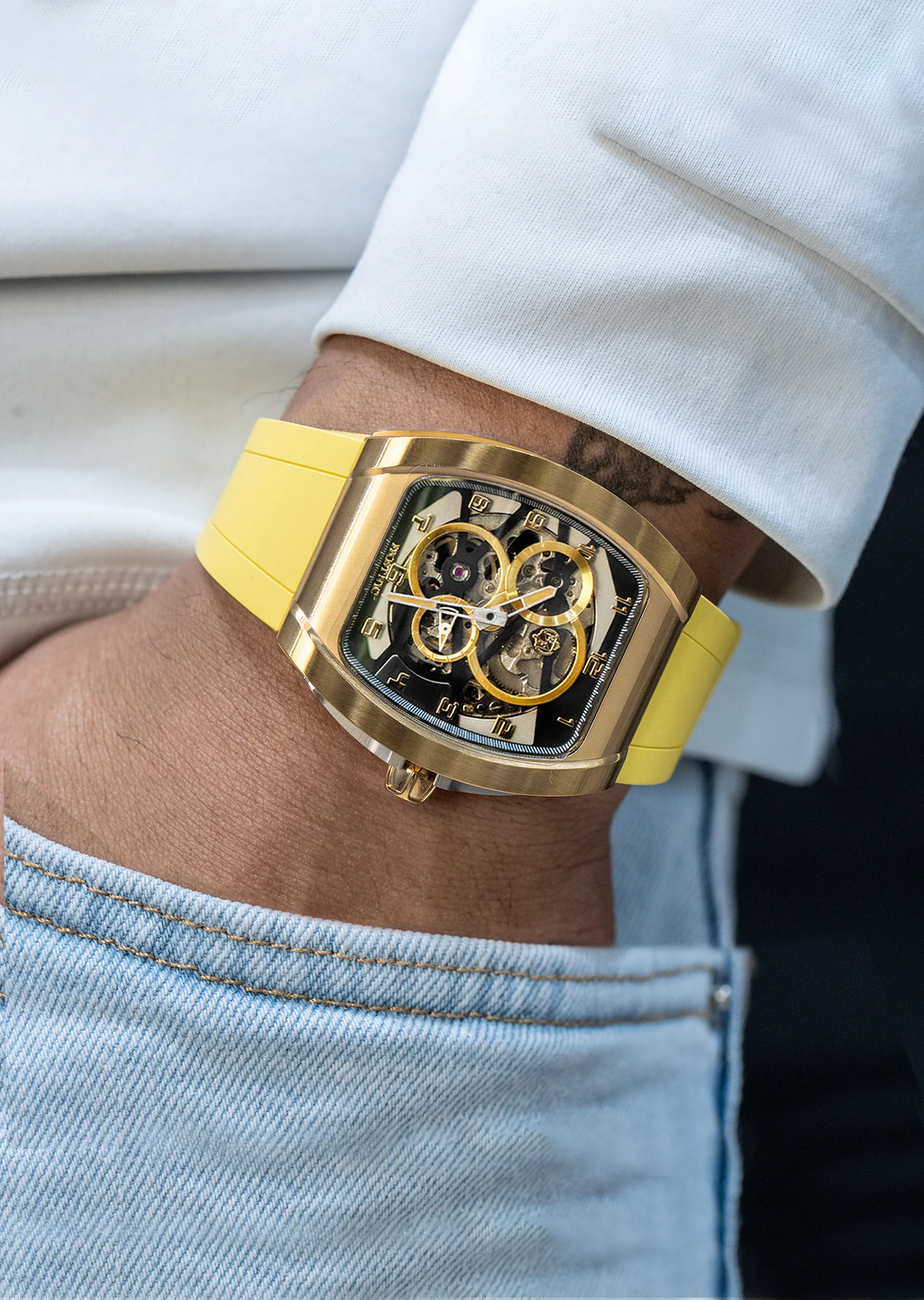 Frost NYC Mens Watch - Automatic  Skeleton Sport Gold Watch | FRST-01-CY | Yellow - Image 2