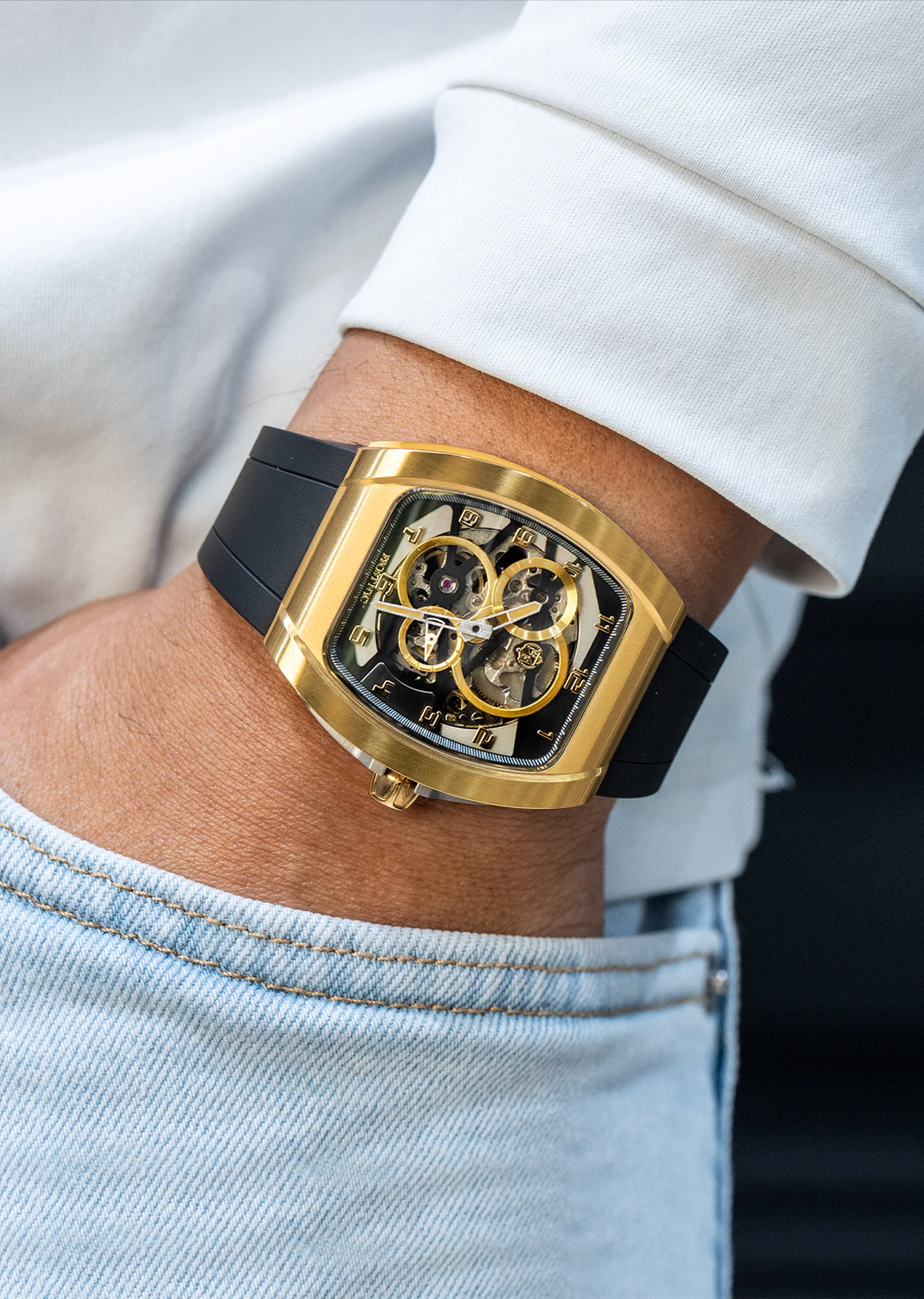 Frost NYC Mens Watch - Automatic  Skeleton Sport Gold Watch | FRST-01-CY| Black - Image 2