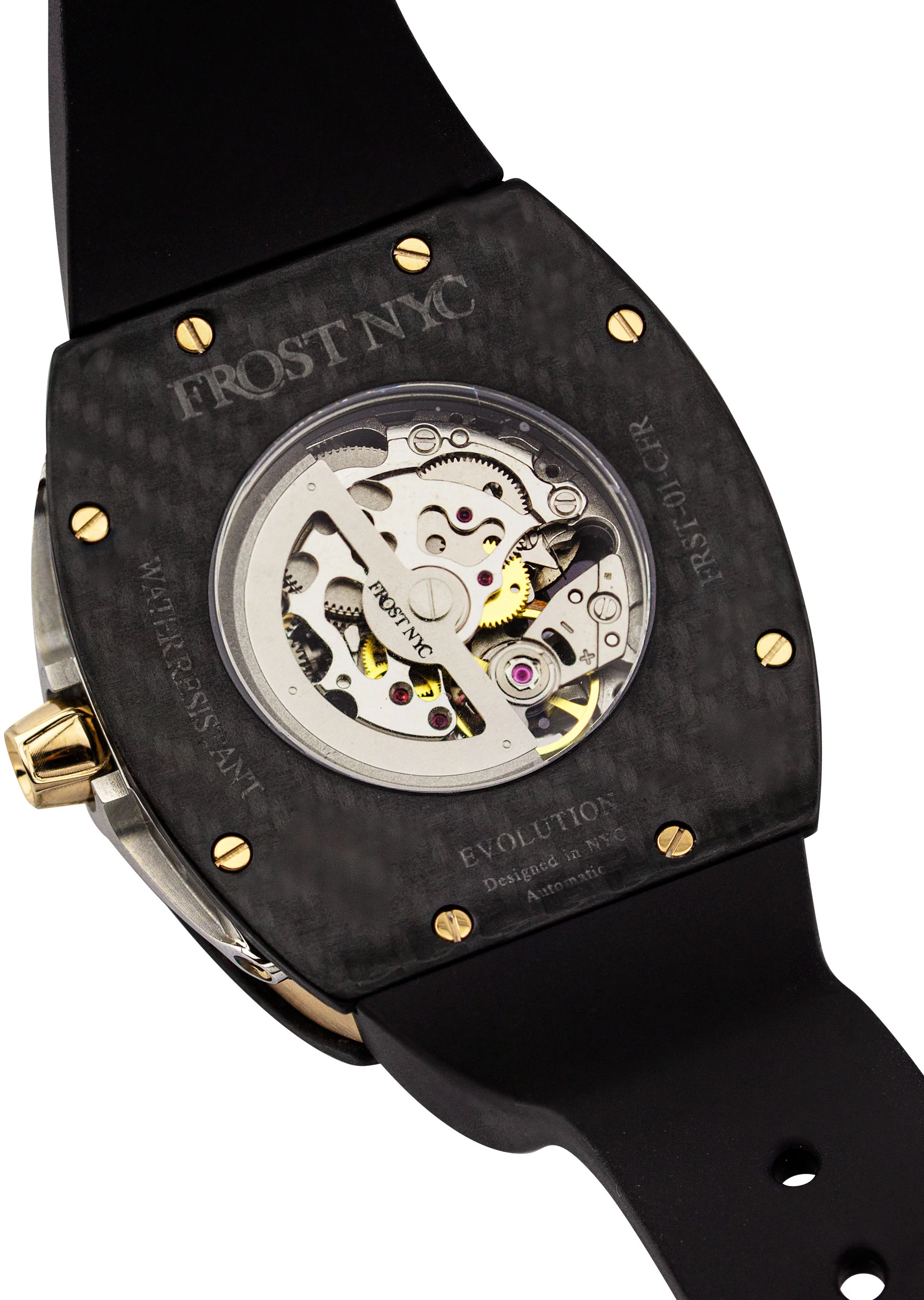 Frost NYC Mens Watch - Automatic Skeleton Carbon Fiber Sport Gold Watch | FRST-01-CFY| Black - Image 6