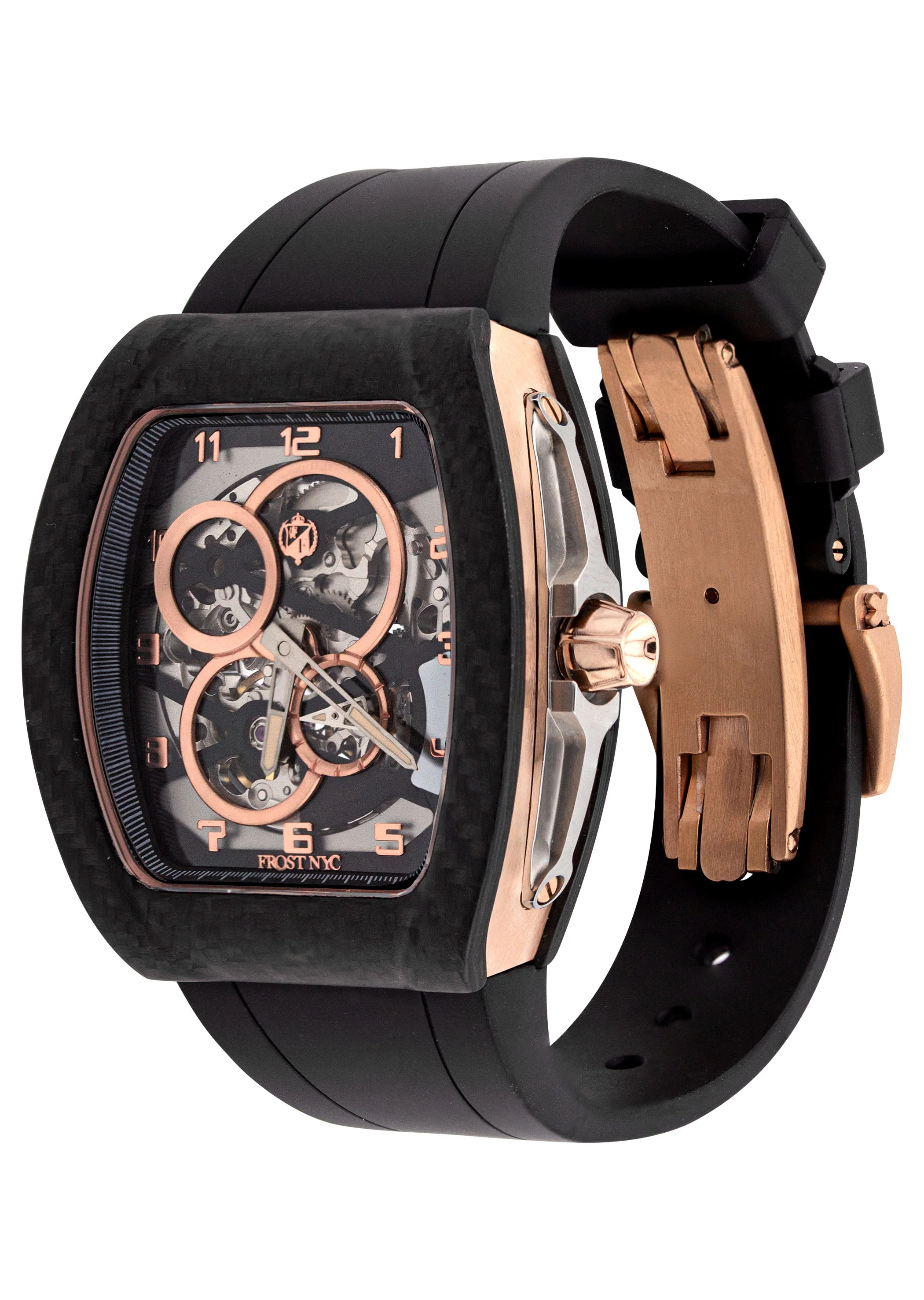 Frost NYC Mens Watch - Automatic Skeleton Carbon Fiber Rose Sport Watch | FRST-01-CFR | Black - Image 6