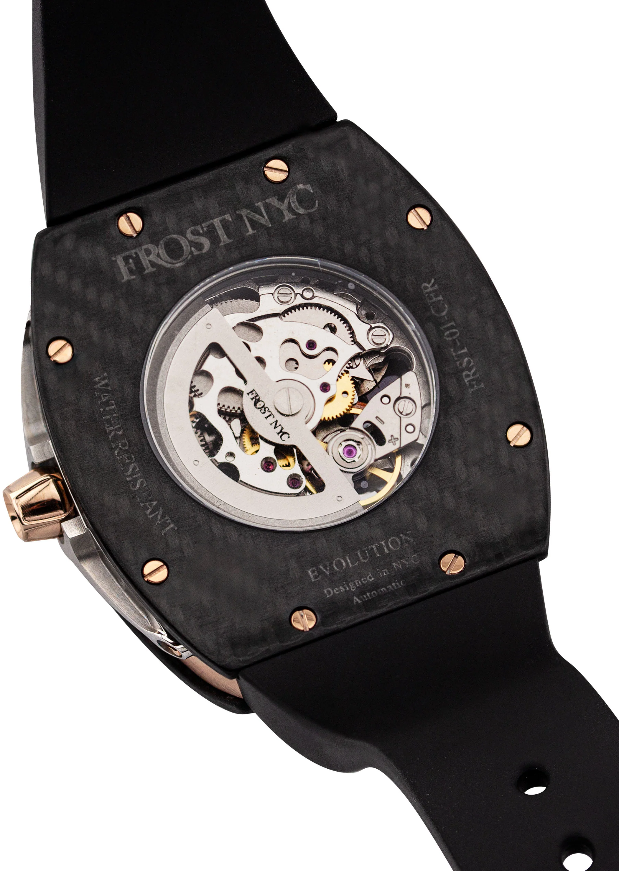 Frost NYC Mens Watch - Automatic Skeleton Carbon Fiber Rose Sport Watch | FRST-01-CFR | Black - Image 8