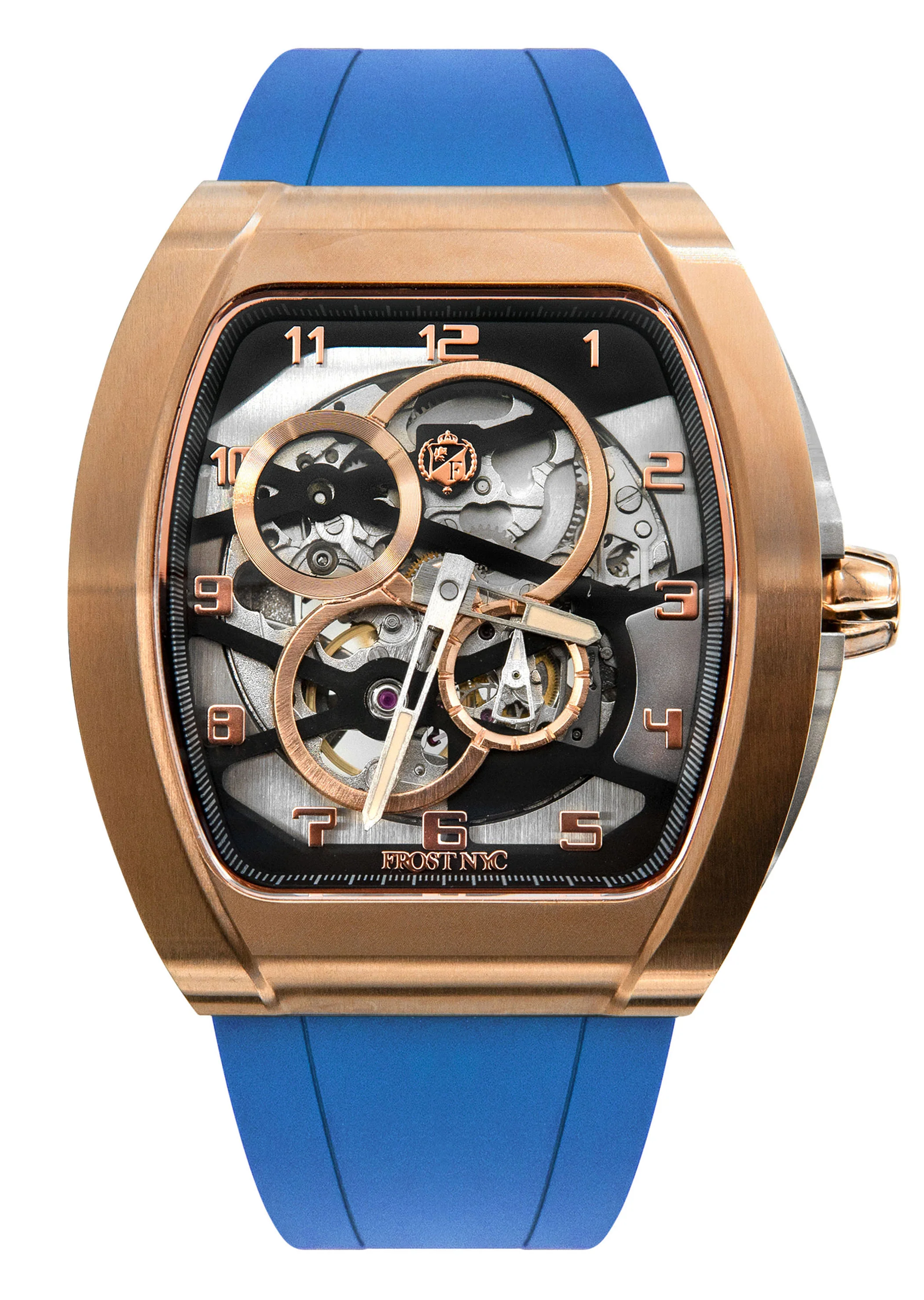 Frost NYC Mens Watch - Automatic Skeleton Rose Sport Watch | FRST-01-RC | Blue