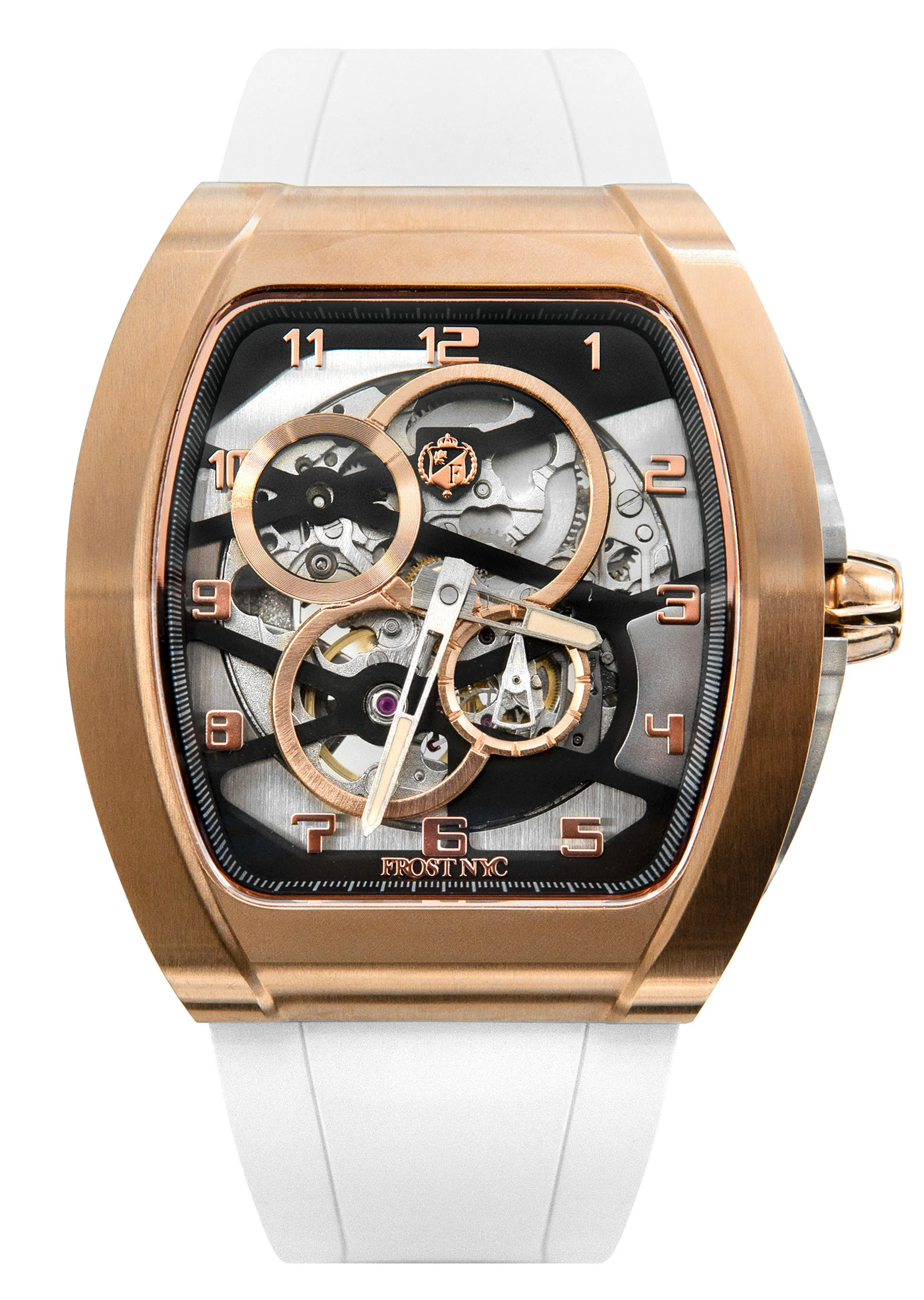 Frost NYC Mens Watch - Automatic Skeleton Rose Sport Watch | FRST-01-RC | White