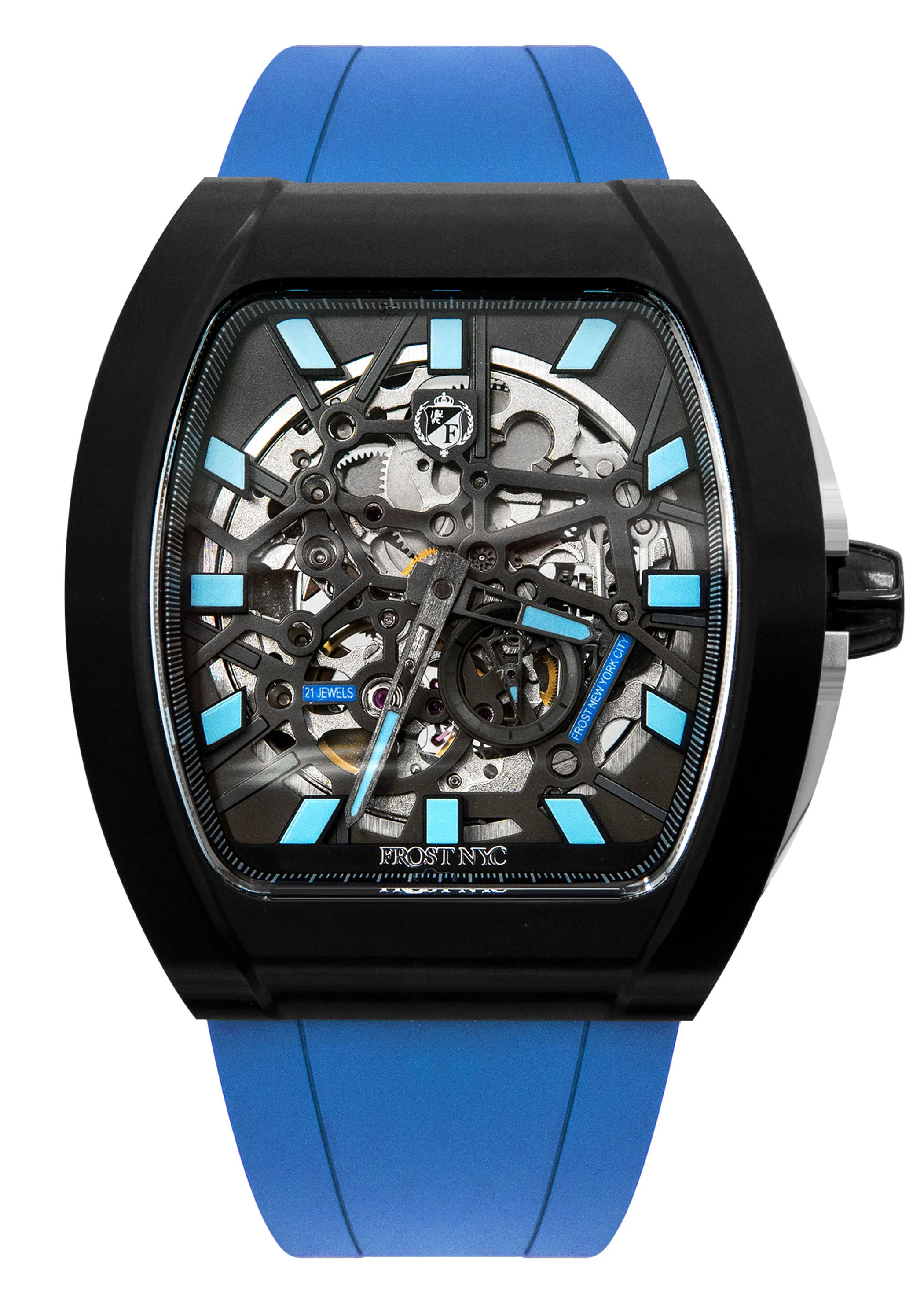 Frost NYC Mens Watch - Automatic Skeleton Sport Black Watch | FRST-01-SB | Blue