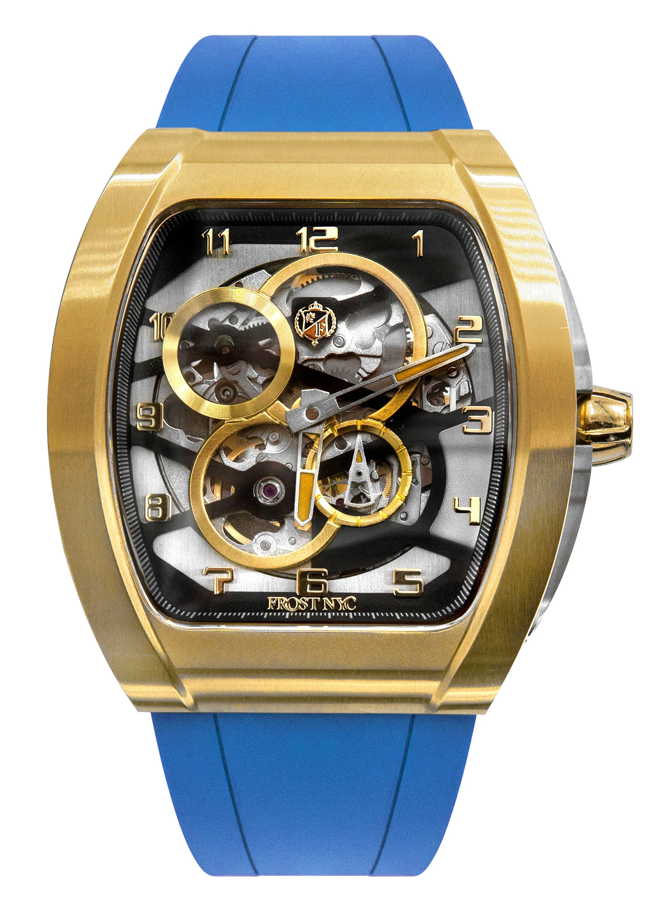 Frost NYC Mens Watch - Automatic Skeleton Sport Gold Watch | FRST-01-CY| Blue