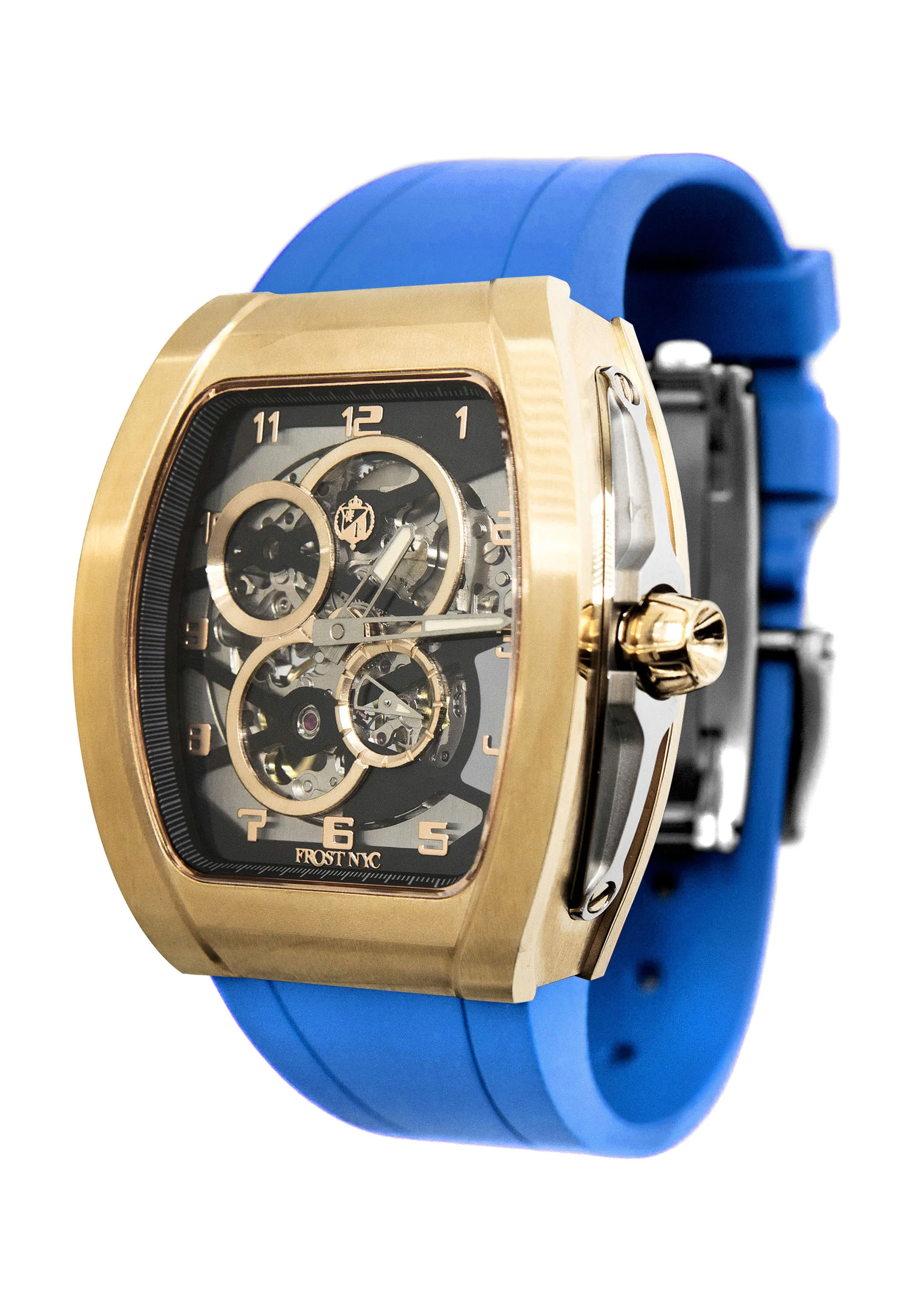Frost NYC Mens Watch - Automatic Skeleton Sport Gold Watch | FRST-01-CY| Blue - Image 6