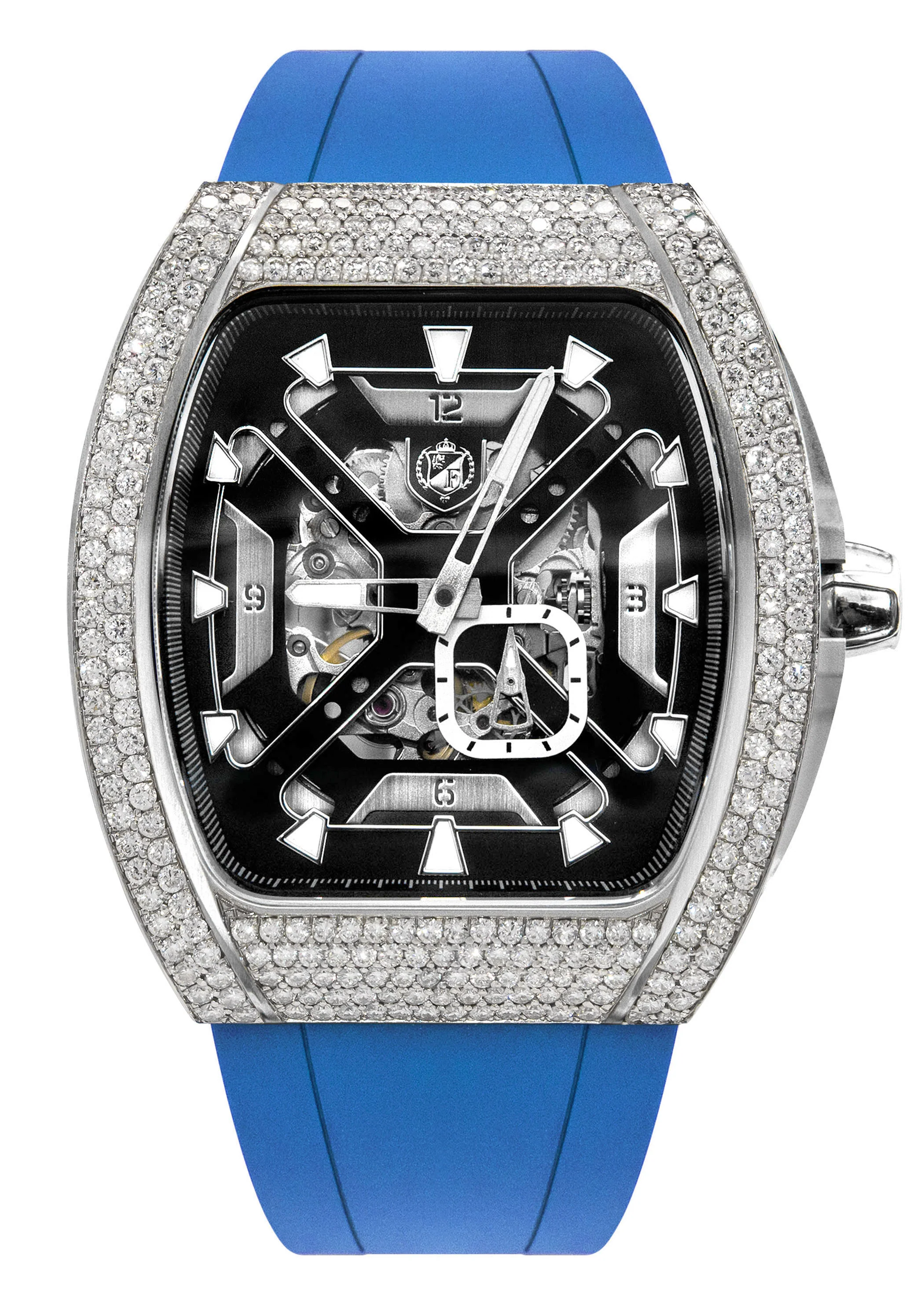 Frost NYC Mens Watch - Automatic Skeleton Stainless Steel Sport Diamond Watch | FRST-01-XS-D | Blue