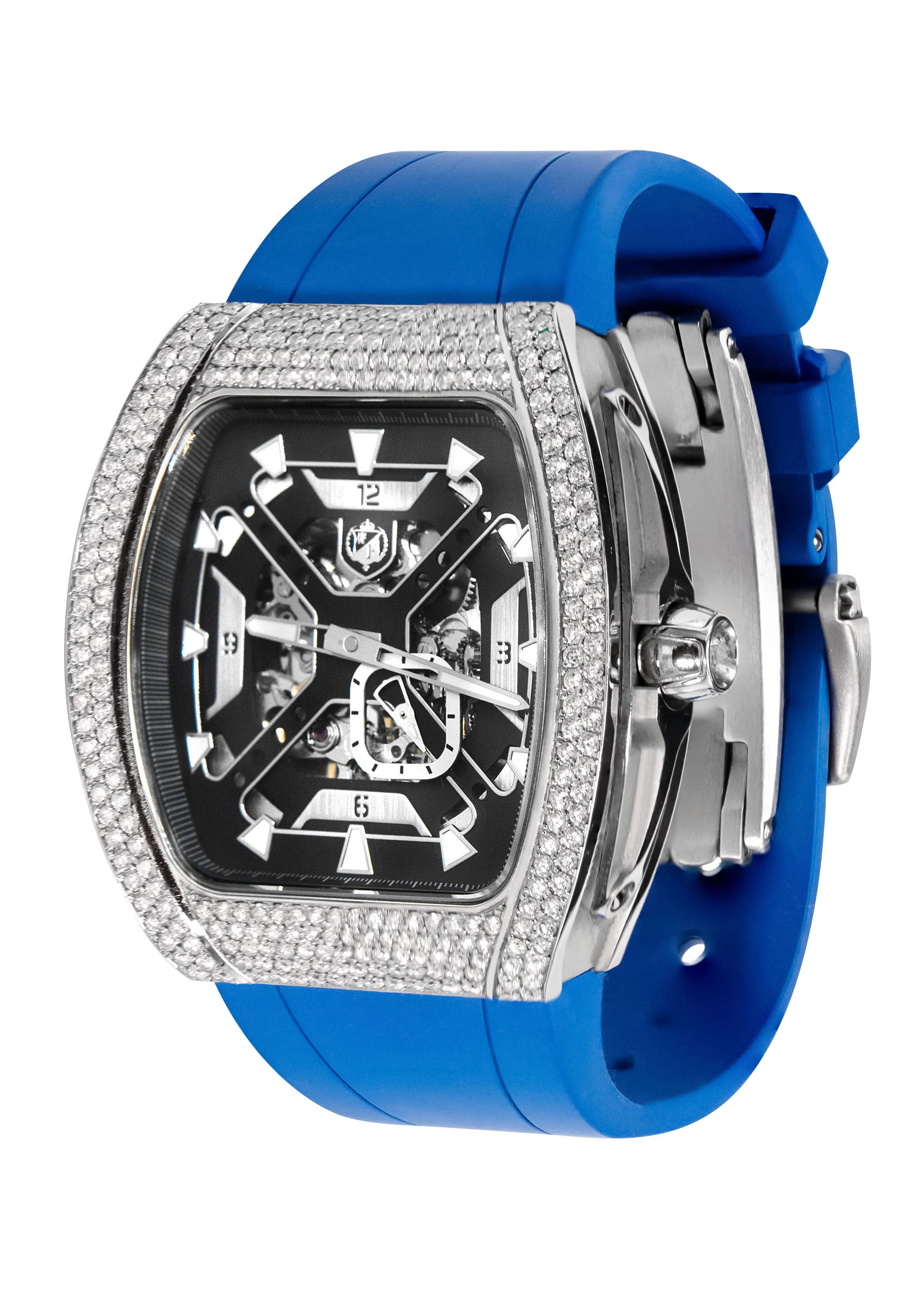 Frost NYC Mens Watch - Automatic Skeleton Stainless Steel Sport Diamond Watch | FRST-01-XS-D | Blue - Image 4
