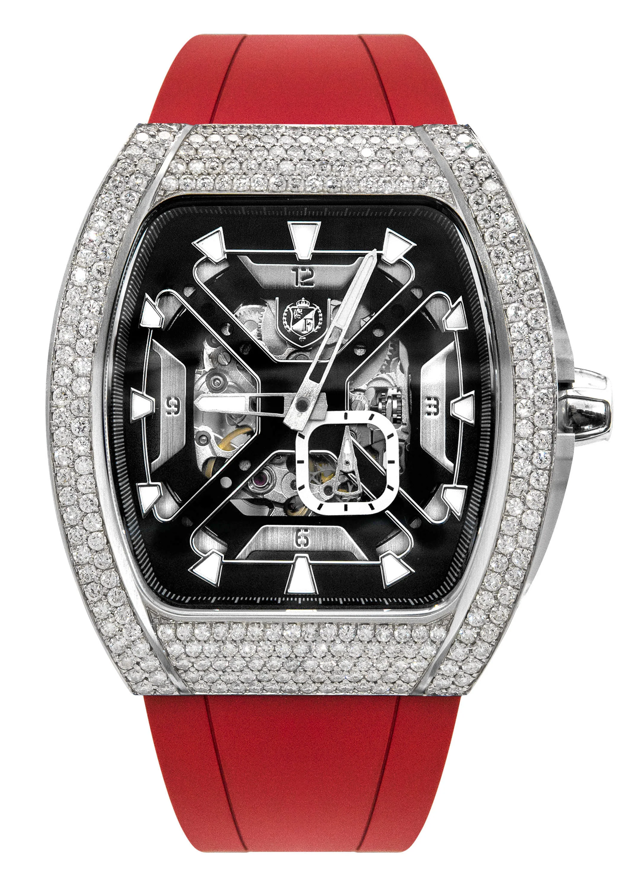 Frost NYC Mens Watch - Automatic Skeleton Stainless Steel Sport Diamond Watch | FRST-01-XS-D | Red