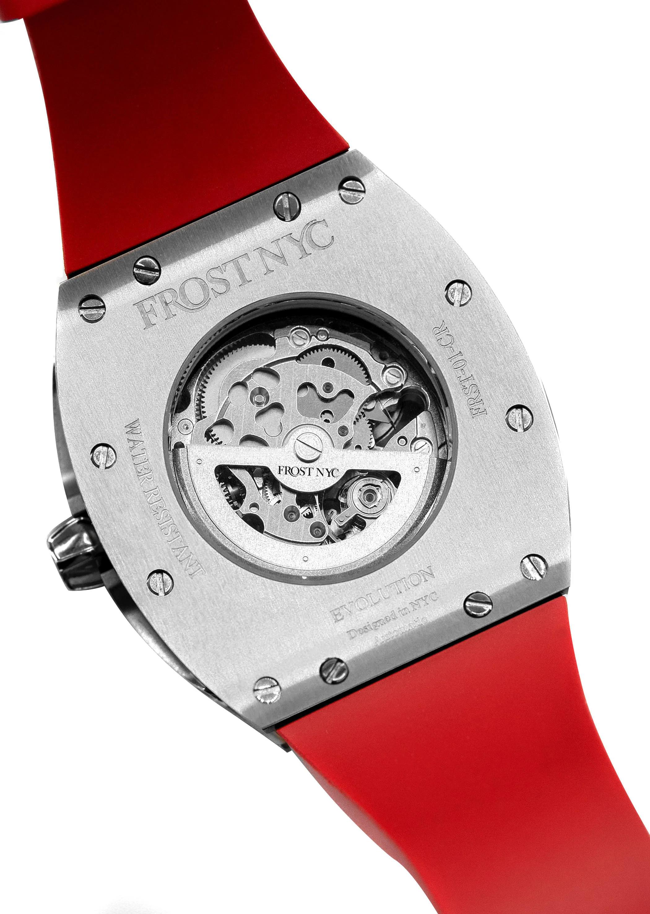 Frost NYC Mens Watch - Automatic Skeleton Stainless Steel Sport Diamond Watch | FRST-01-XS-D | Red - Image 6