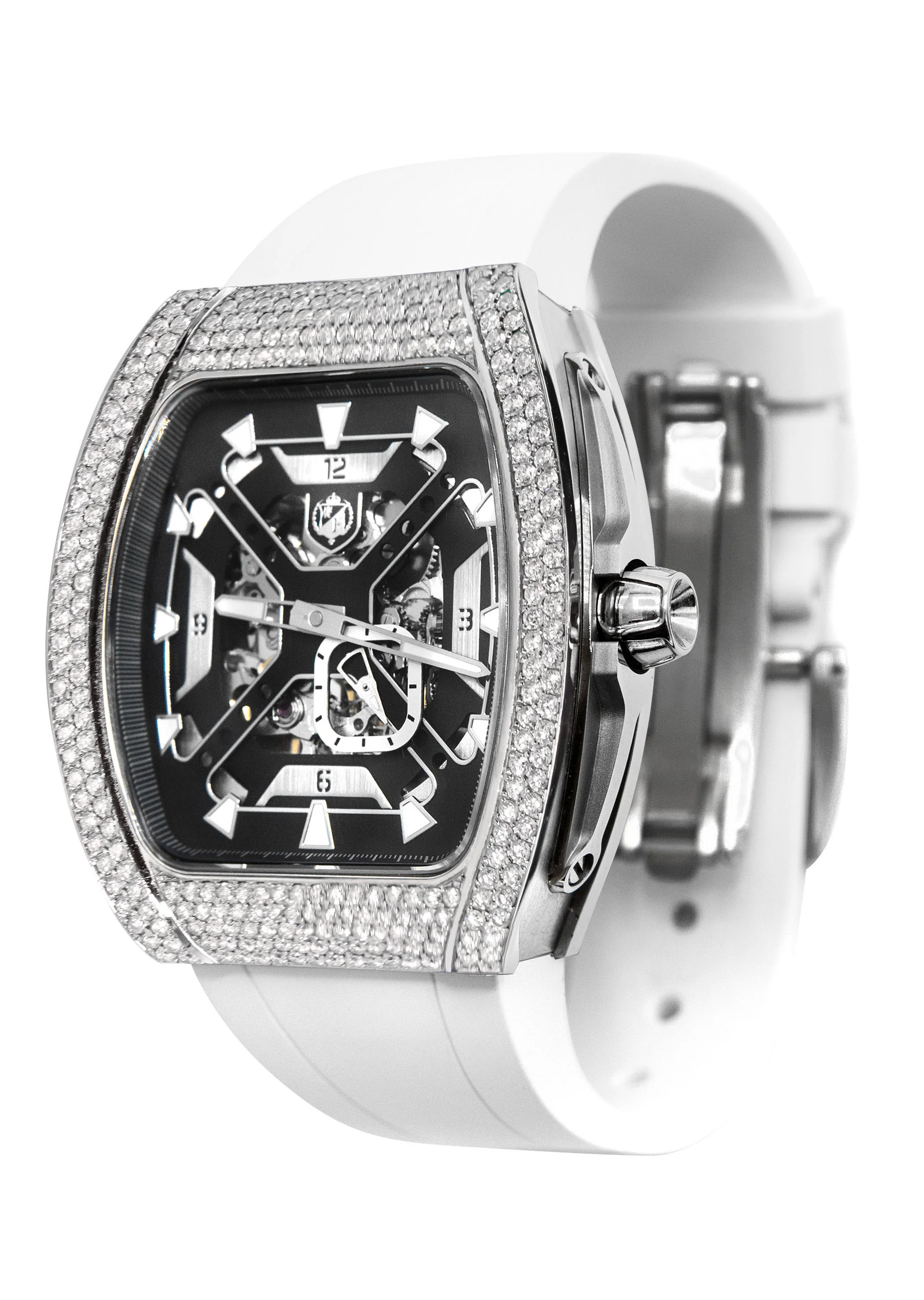 Frost NYC Mens Watch - Automatic Skeleton Stainless Steel Sport Diamond Watch | FRST-01-XS-D | White - Image 4