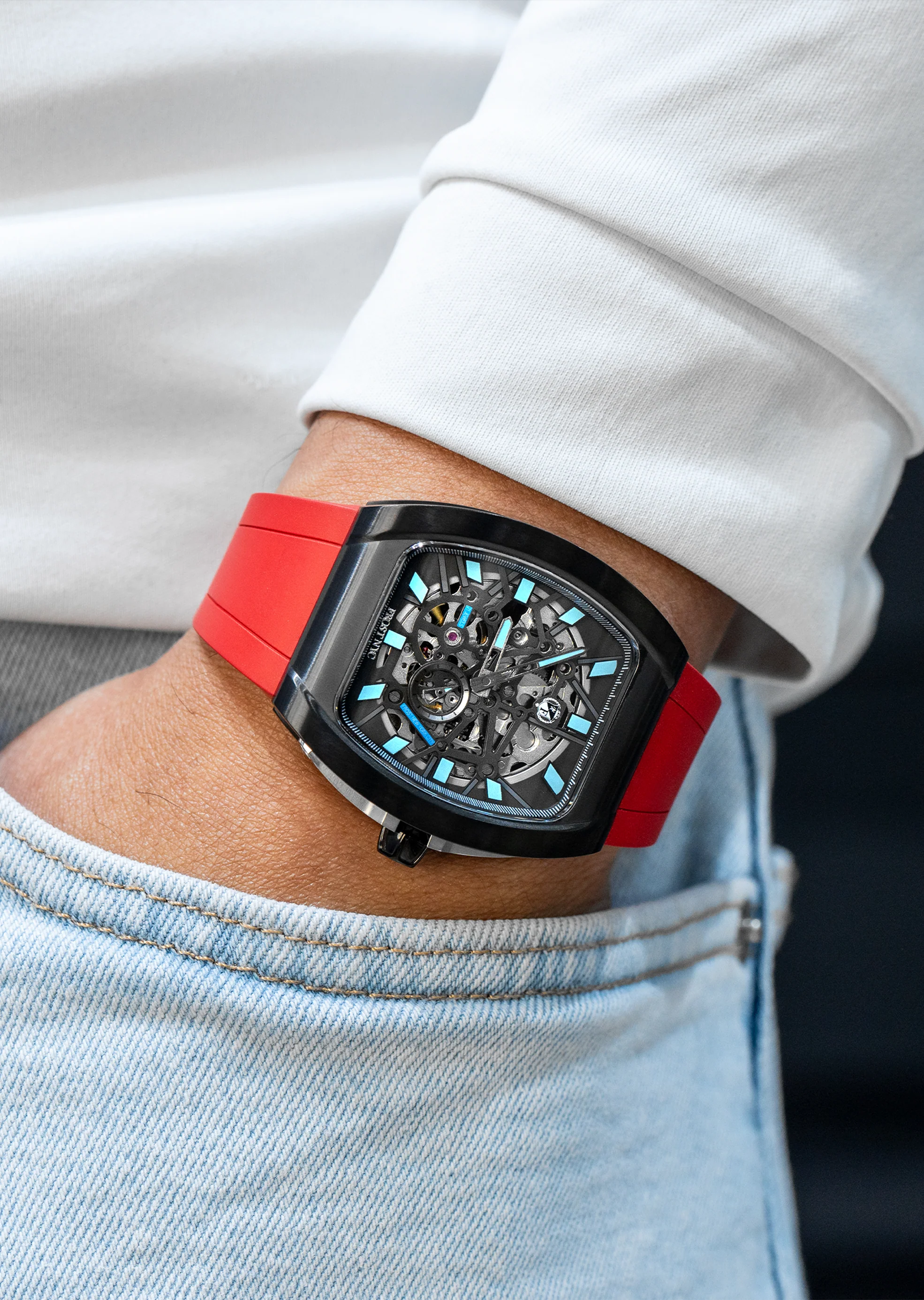 Frost NYC Mens Watch - Automatic Skeleton Sport Black Watch | FRST-01-SB| Red - Image 2