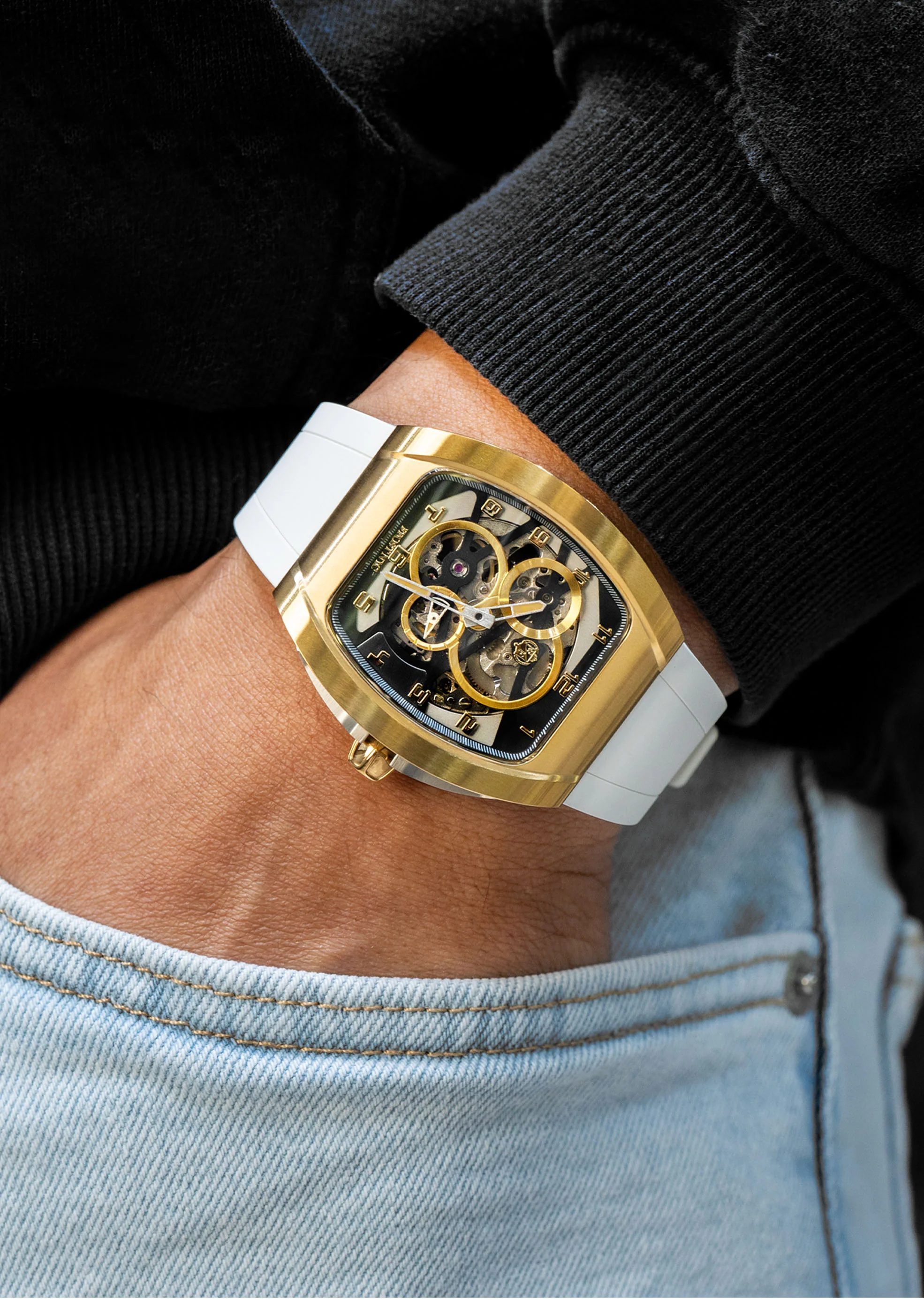 Frost NYC Mens Watch - Automatic  Skeleton Sport Gold Watch | FRST-01-CY| White - Image 2