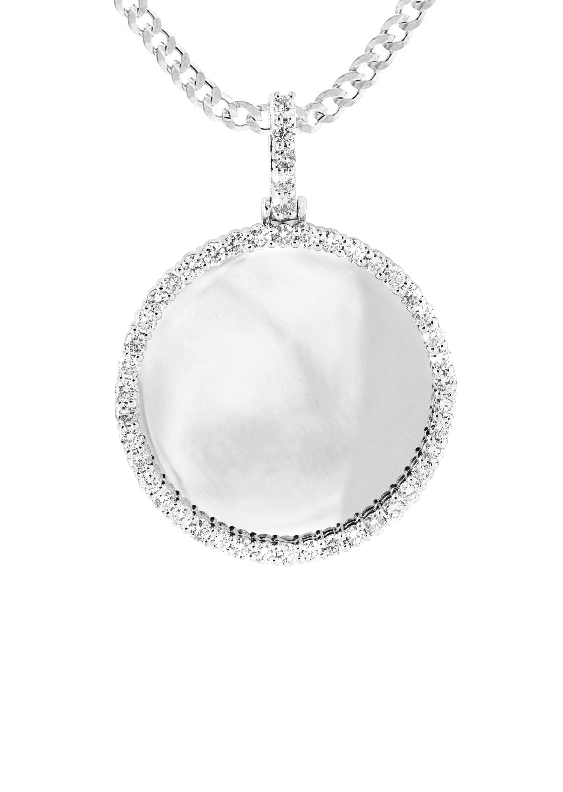 Full Diamond 10K White Gold Small Round Picture Pendant Necklace | 1.45 Carats | Appx. 16 Grams - Image 4