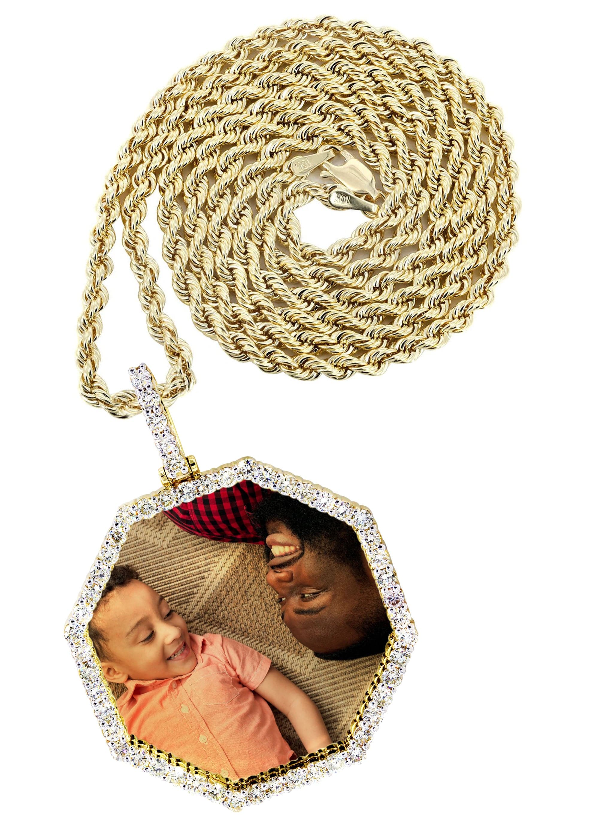 Full Diamond 10K Yellow Gold Large Octagon Picture Pendant Necklace | 2.69 Carats | Appx. 20 Grams