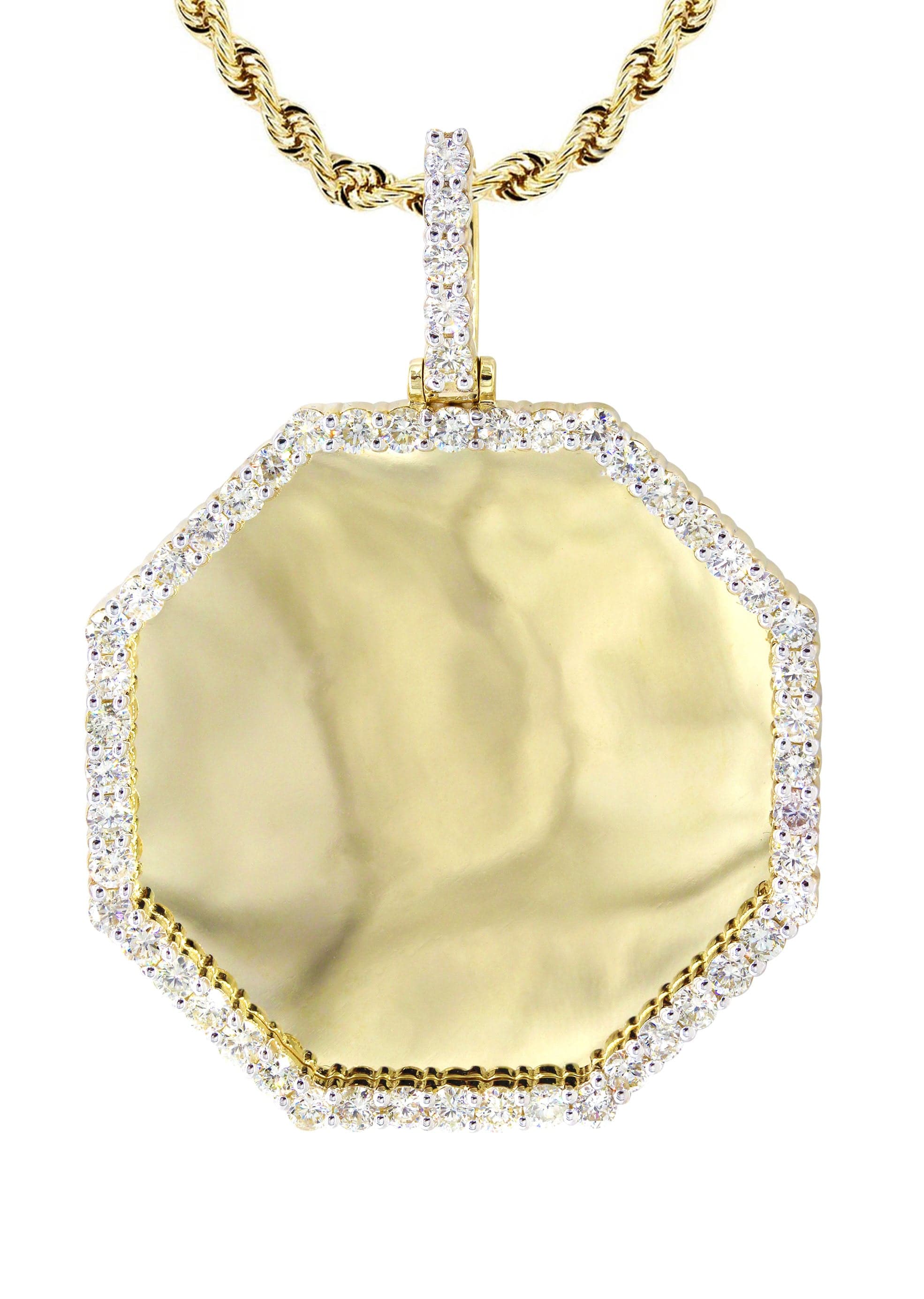 Full Diamond 10K Yellow Gold Large Octagon Picture Pendant Necklace | 2.69 Carats | Appx. 20 Grams - Image 2