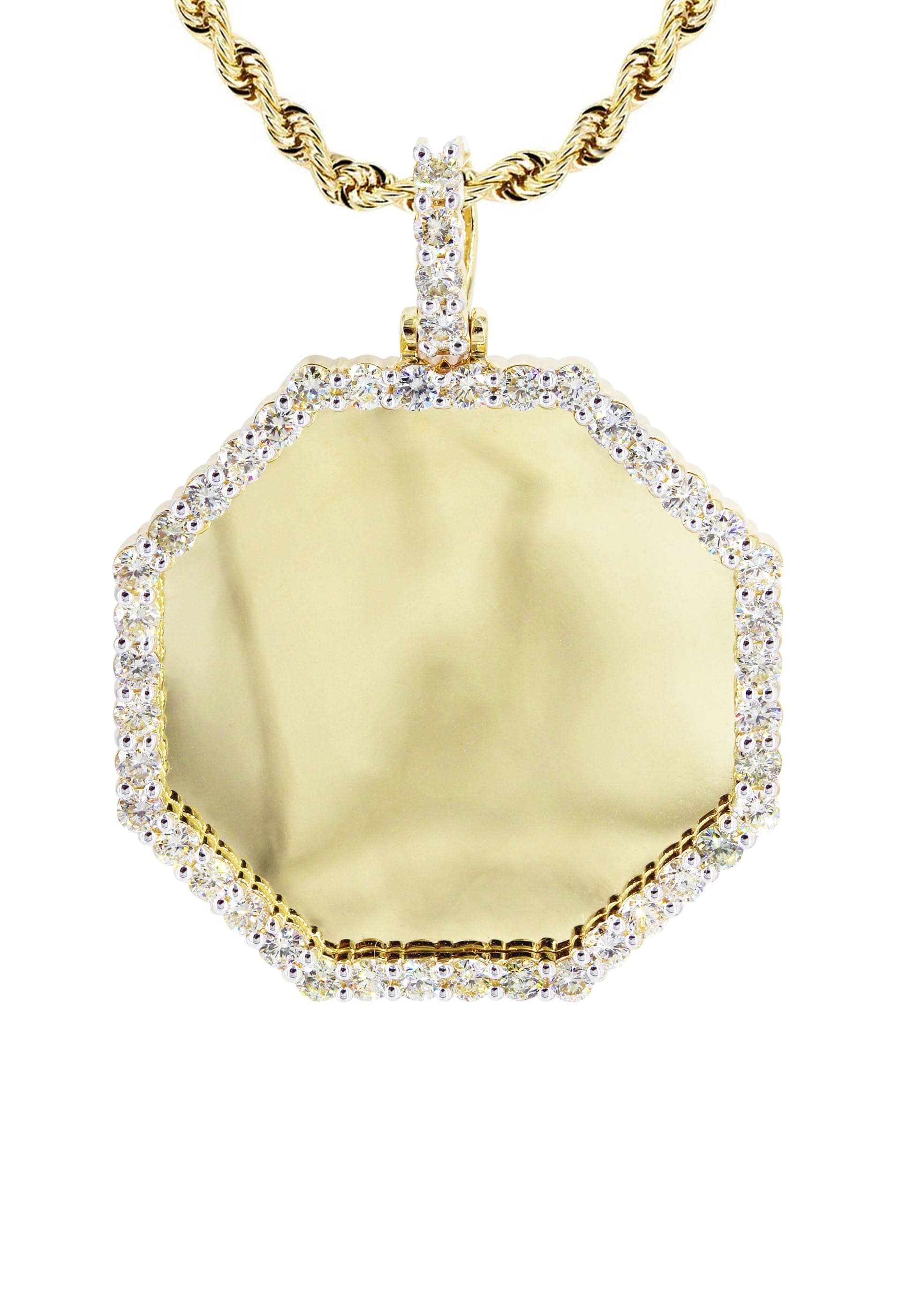 Full Diamond 10K Yellow Gold Medium Octagon Picture Pendant Necklace | 2.23 Carats | Appx. 20 Grams - Image 2