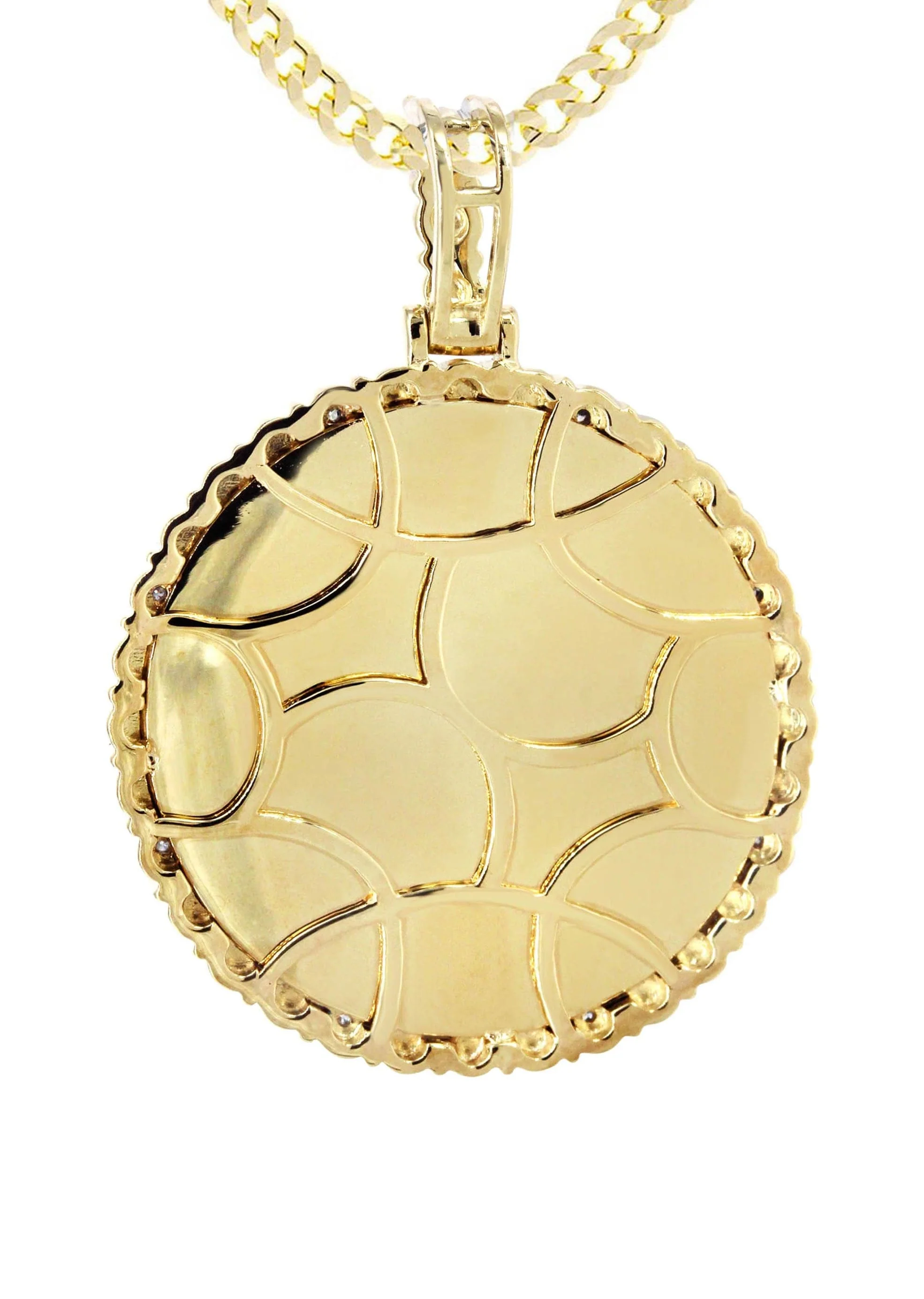 Full Diamond 10K Yellow Gold Large Round Picture Pendant Necklace | 2.67 Carats | Appx. 22 Grams - Image 3