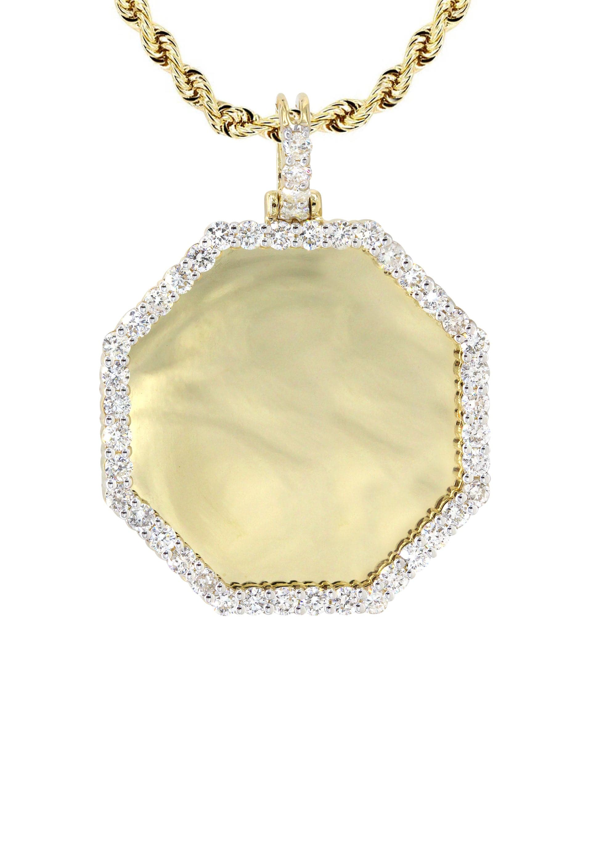 Full Diamond 10K Yellow Gold Small Octagon Picture Pendant Necklace | 1.51 Carats | Appx. 17 Grams - Image 2