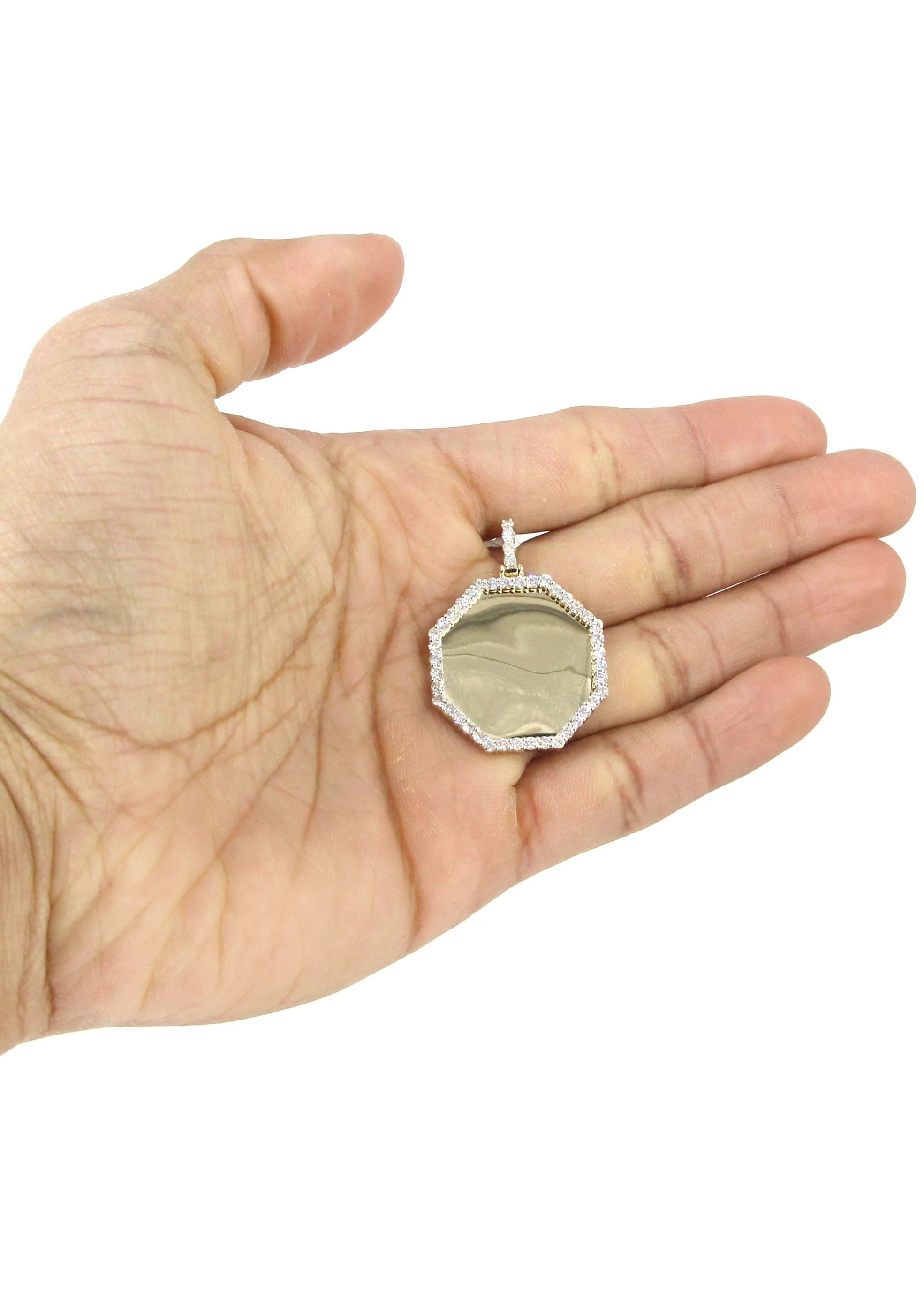 Full Diamond 10K Yellow Gold Small Octagon Picture Pendant Necklace | 1.51 Carats | Appx. 17 Grams - Image 3