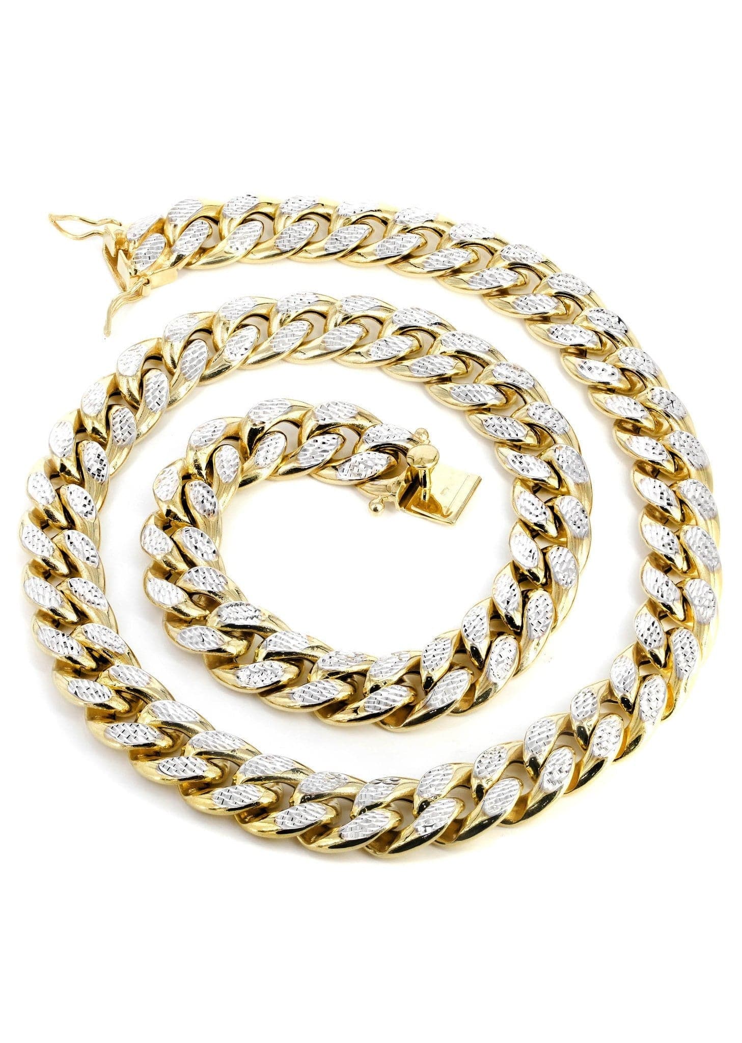 Gold Chain - Mens Semi Solid Diamond Cut Miami Cuban Link Chain 10K/14K Gold - Image 2