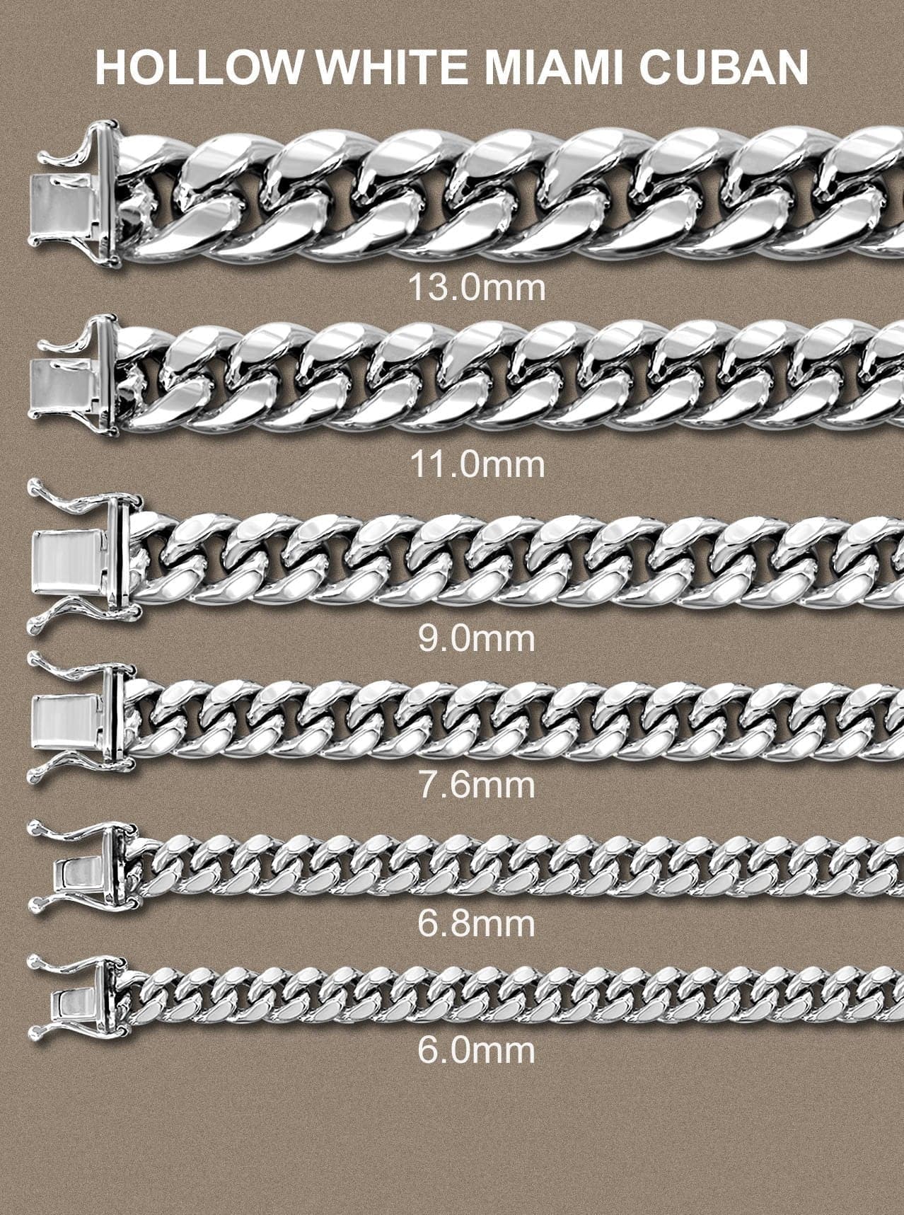 Gold Chain - Mens Semi Solid  Miami Cuban Link Chain 10K/14K White Gold - Image 5