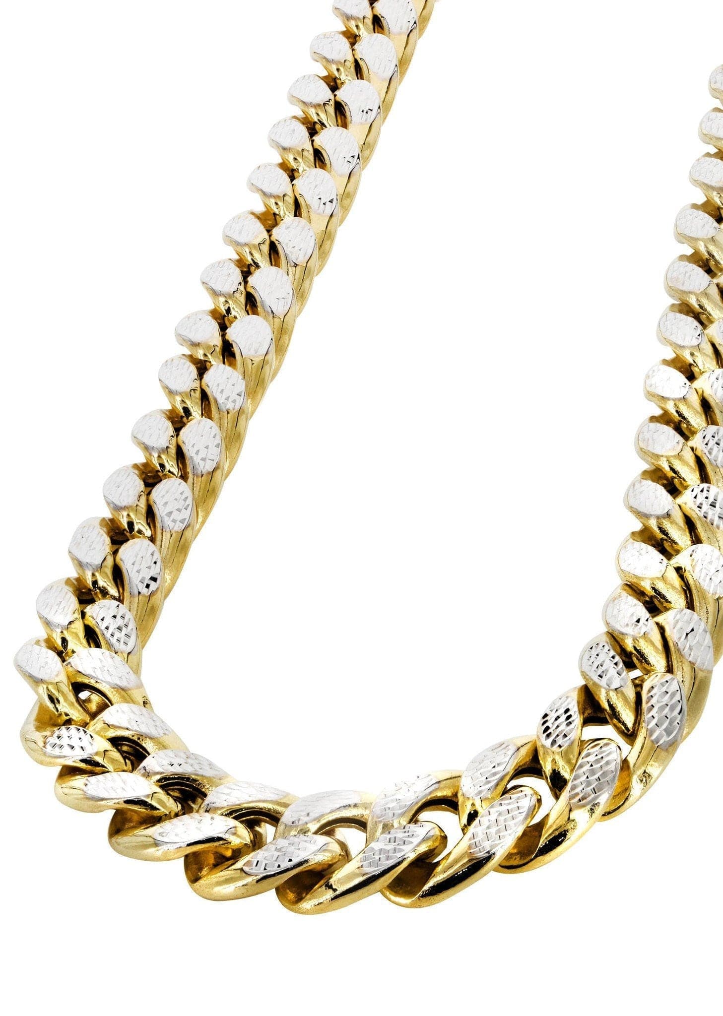 Gold Chain - Womens Semi Solid Diamond Cut Miami Cuban Link Chain 10K/14K Gold