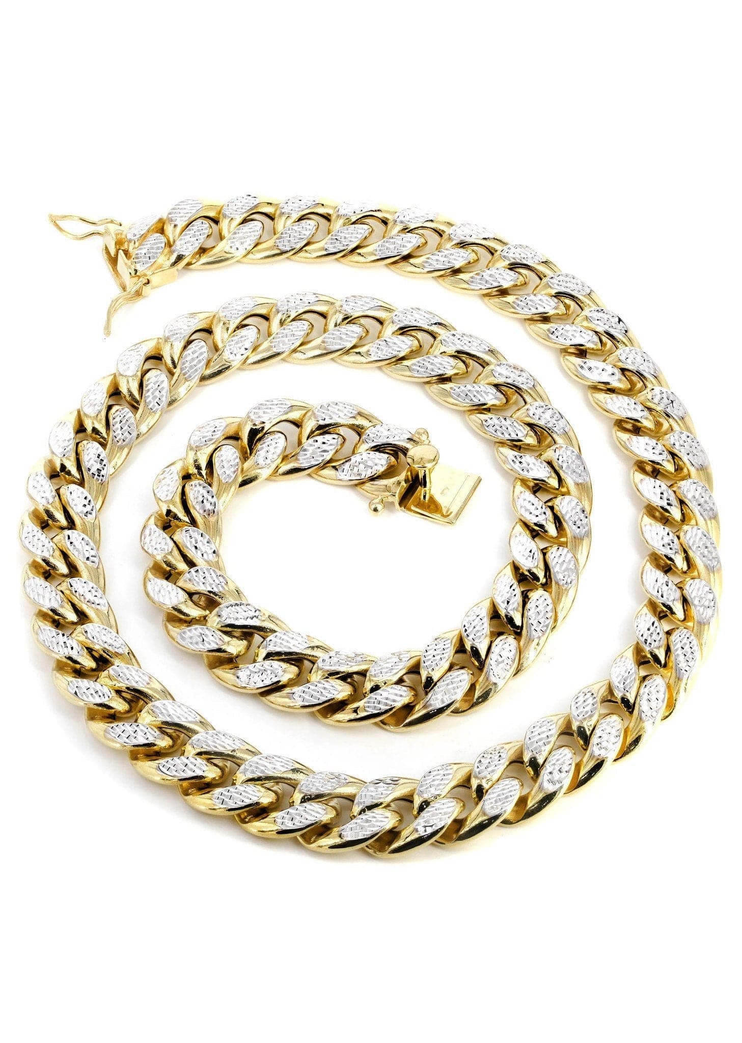 Gold Chain - Womens Semi Solid Diamond Cut Miami Cuban Link Chain 10K/14K Gold - Image 2