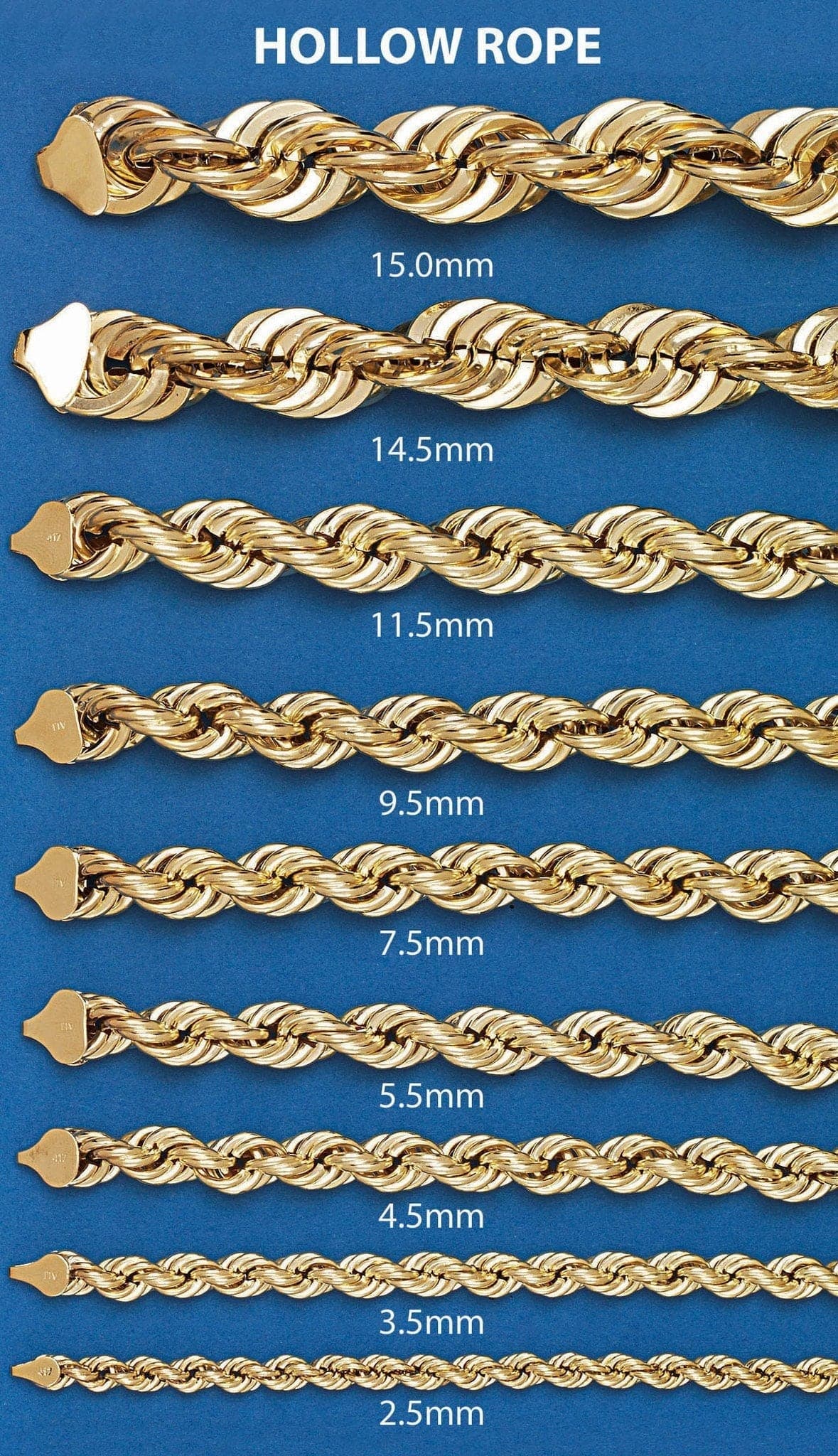 Gold Chain - Womens Semi Solid Rope Chain 10K/14K Gold - Image 4